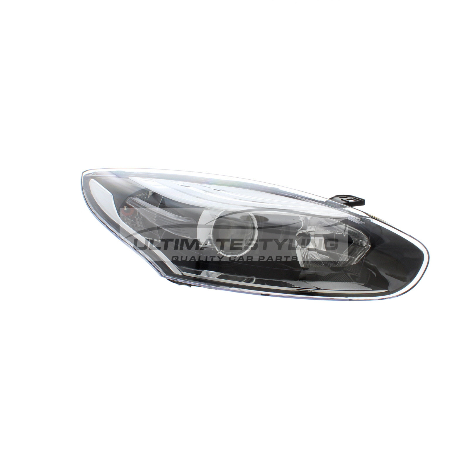 Renault Megane 2014-2016 Halogen, Electric With Motor, Black Headlight / Headlamp with Chrome Surround Drivers Side (RH)