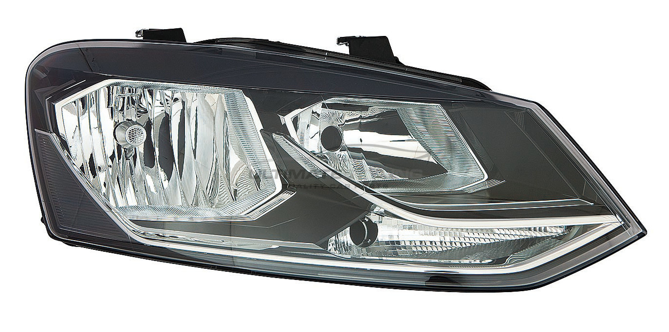 VW Polo 2014-2018 Halogen, Electric With Motor, Black Headlight / Headlamp Drivers Side (RH)