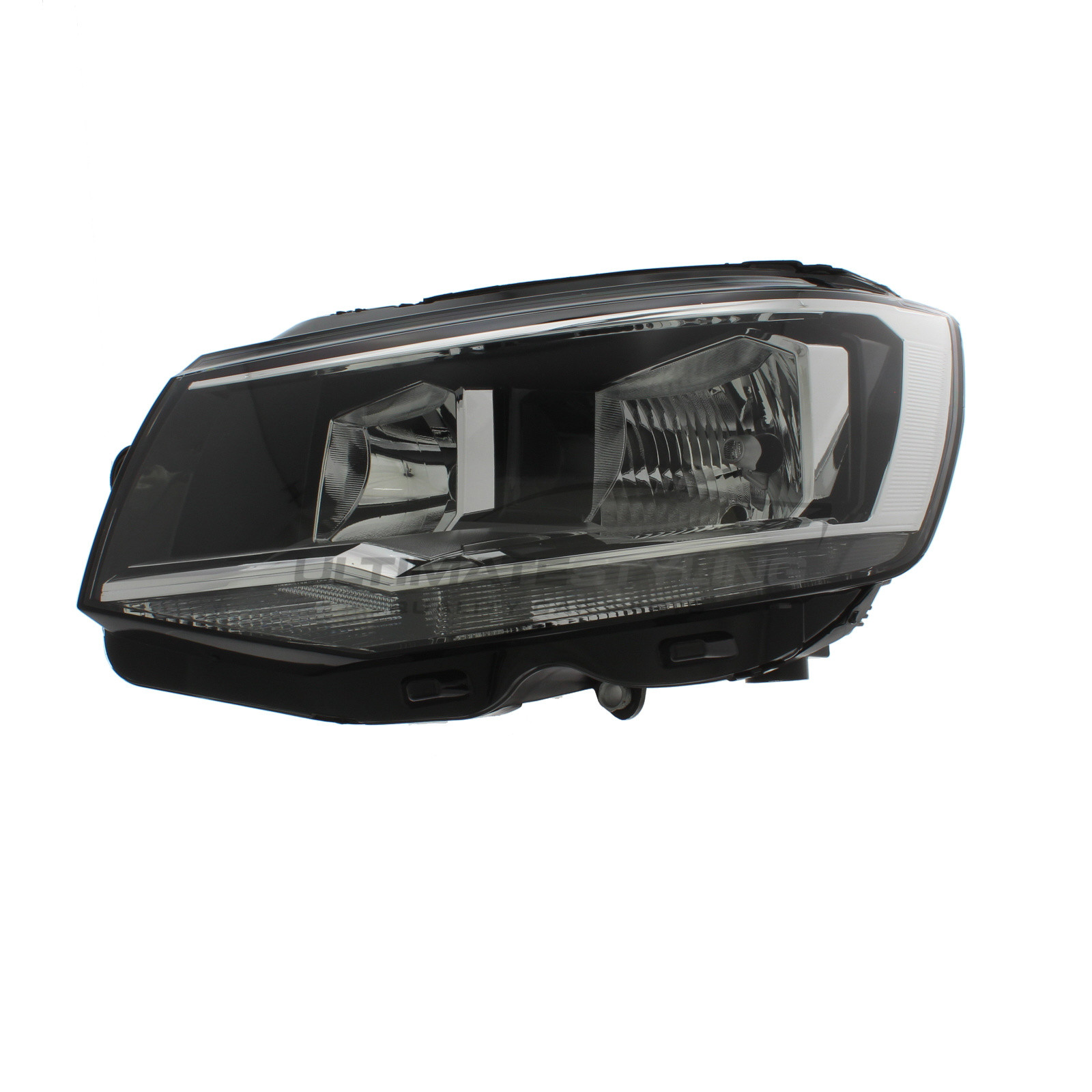 VW Caravelle 2015-2020, Transporter 2015-2020 Halogen, Electric With Motor, Black Headlight / Headlamp (Twin Reflector) Passengers Side (LH)