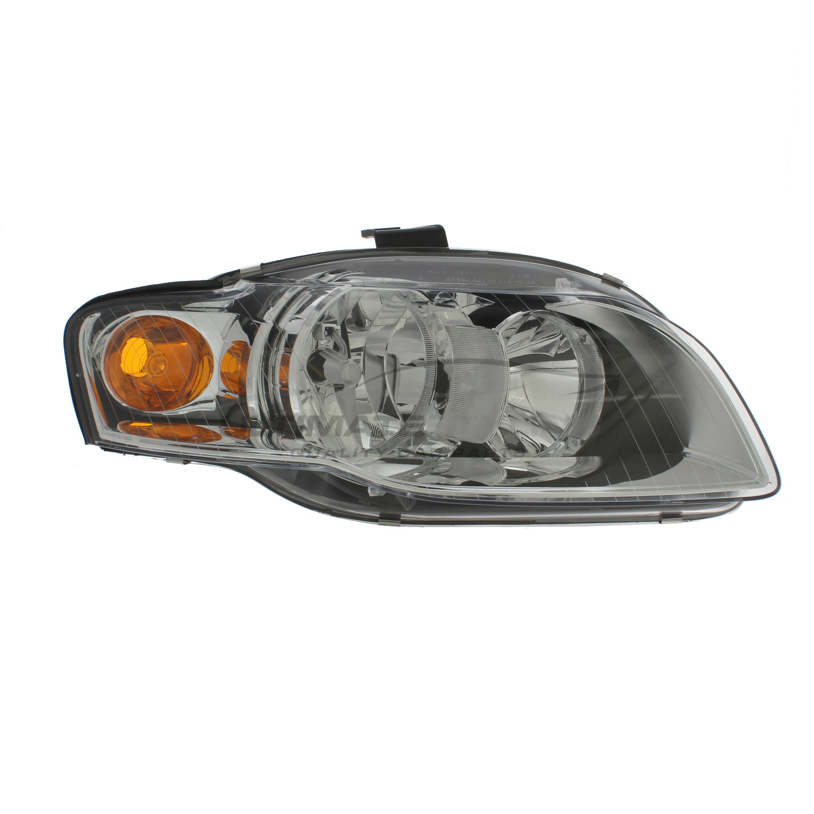 Audi A4 (Saloon & Estate) 2004-2008, A4 (Cabriolet) 2006-2010 Halogen, Electric With Motor, Chrome Headlight / Headlamp Including Amber Indicator Drivers Side (RH)