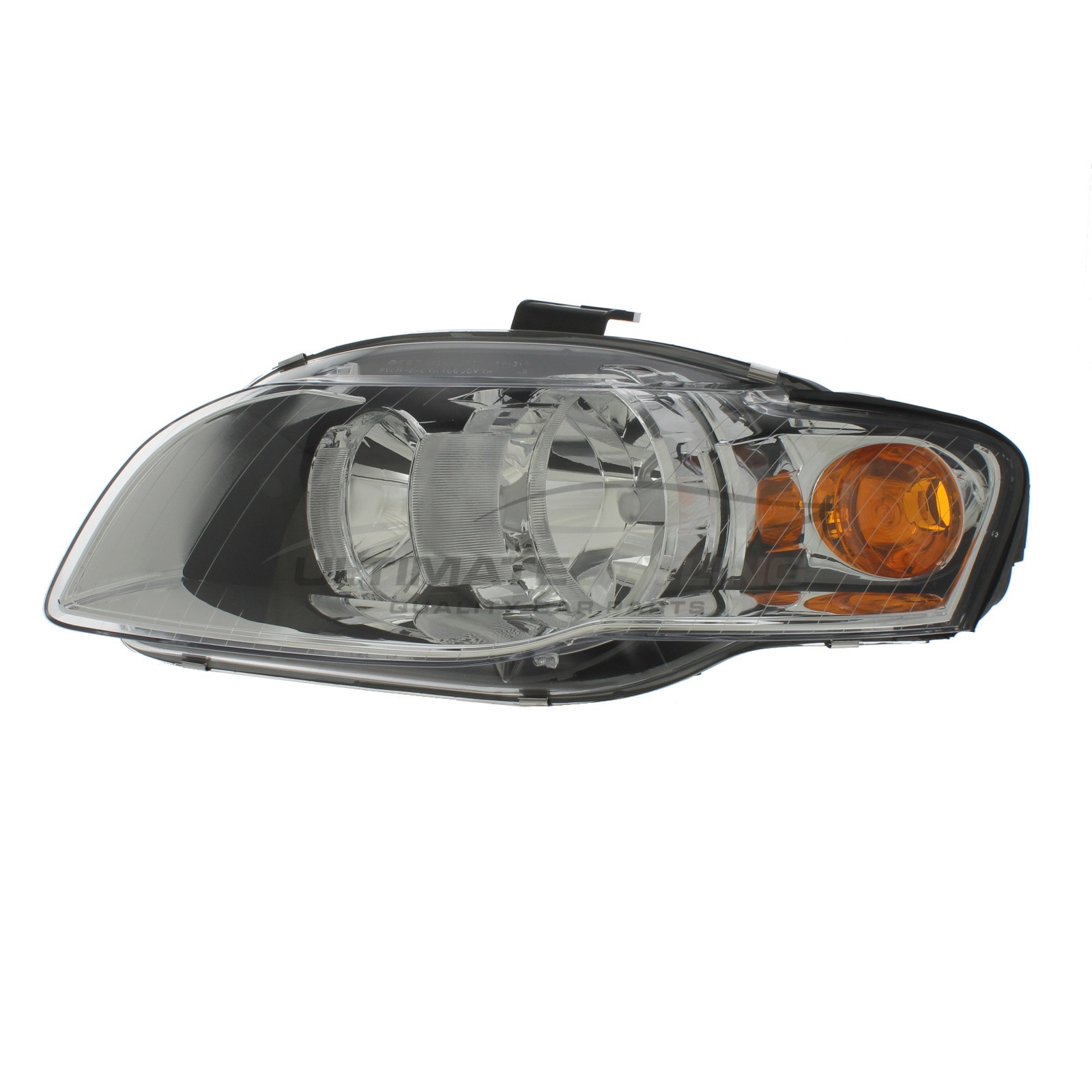 Audi A4 (Saloon & Estate) 2004-2008, A4 (Cabriolet) 2006-2010 Halogen, Electric With Motor, Chrome Headlight / Headlamp Including Amber Indicator Passengers Side (LH)