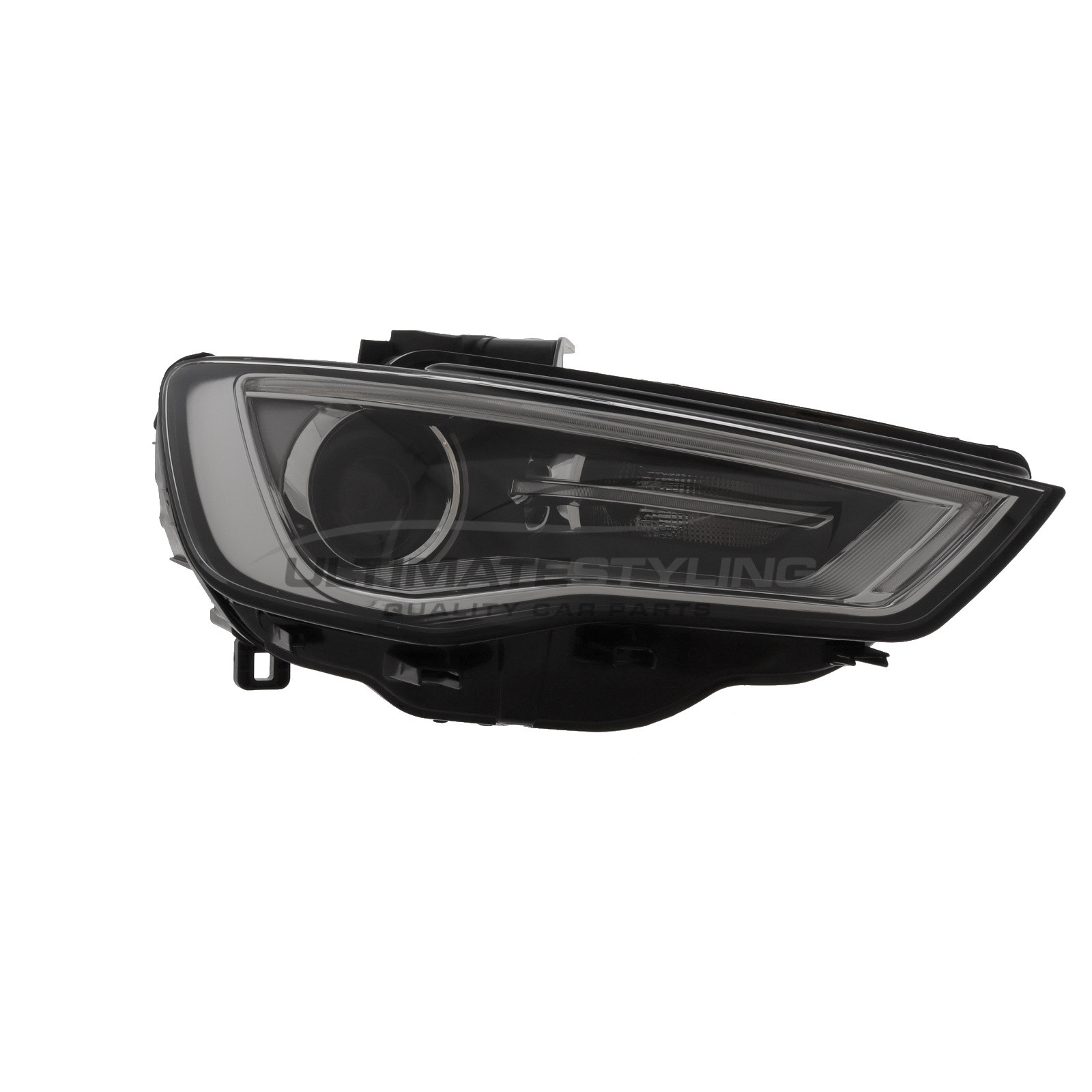 Audi A3 2012-2016, RS3 2012-2016, S3 2012-2016 Xenon With LED Daytime Running Lamp, Electric With Motor, Black Headlight / Headlamp Drivers Side (RH)