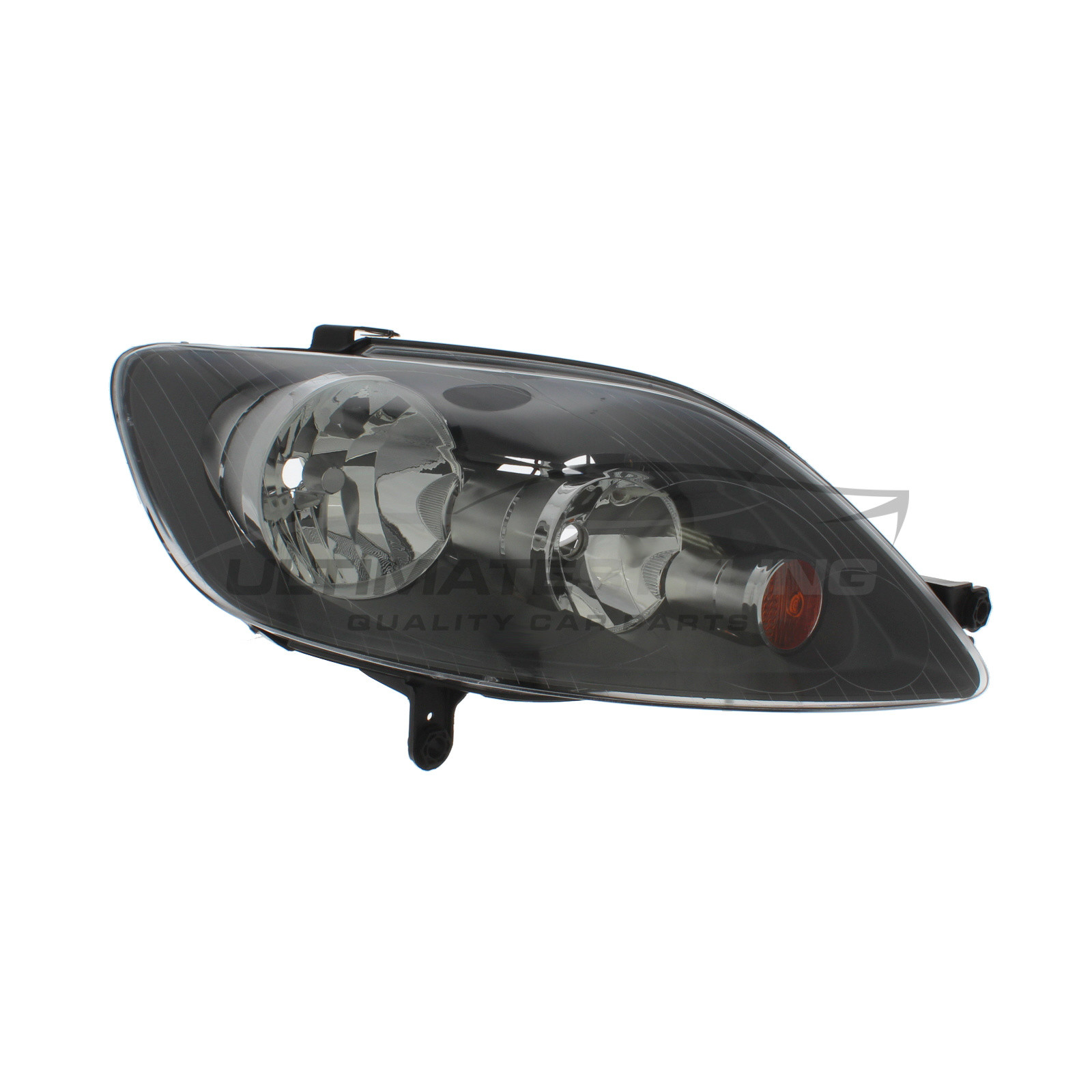 VW Golf Plus 2005-2009 Halogen, Electric With Motor, Chrome Headlight / Headlamp with Black Surround Including Amber Indicator Drivers Side (RH)