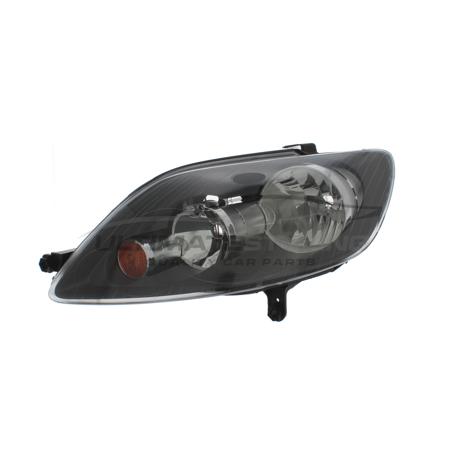 VW Golf Plus 2005-2009 Halogen, Electric With Motor, Chrome Headlight / Headlamp with Black Surround Including Amber Indicator Passengers Side (LH)