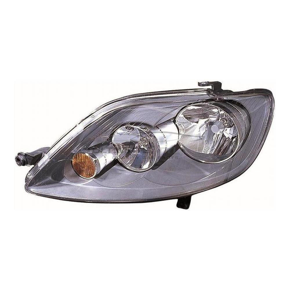 VW Golf Plus 2005-2009 Halogen, Electric With Motor, Chrome Headlight / Headlamp with Black Surround Including Amber Indicator Passengers Side (LH)