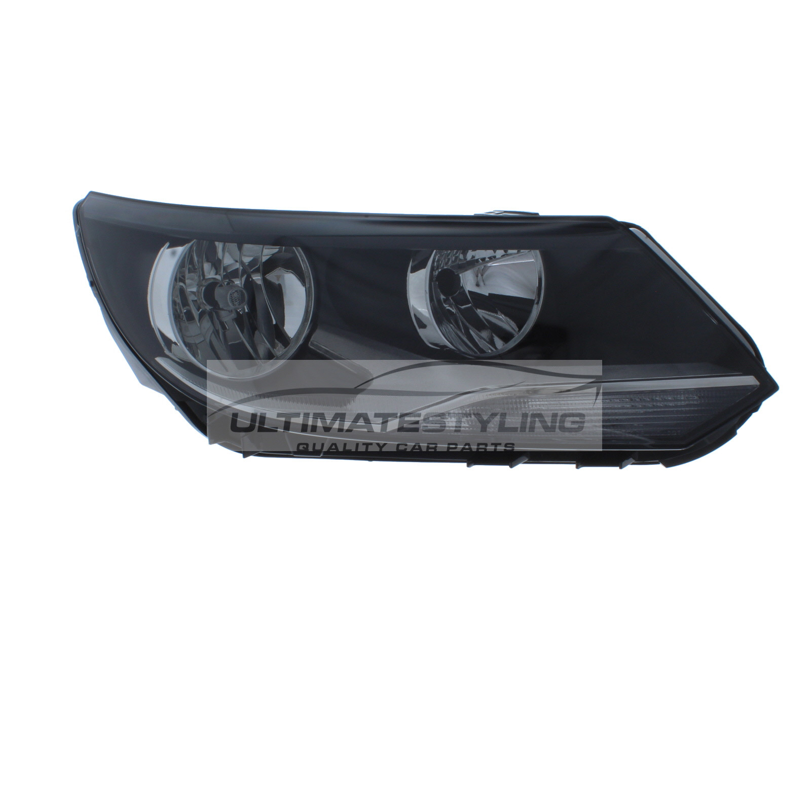 VW Tiguan 2011-2016 Halogen, Electric With Motor, Black Headlight / Headlamp Drivers Side (RH)
