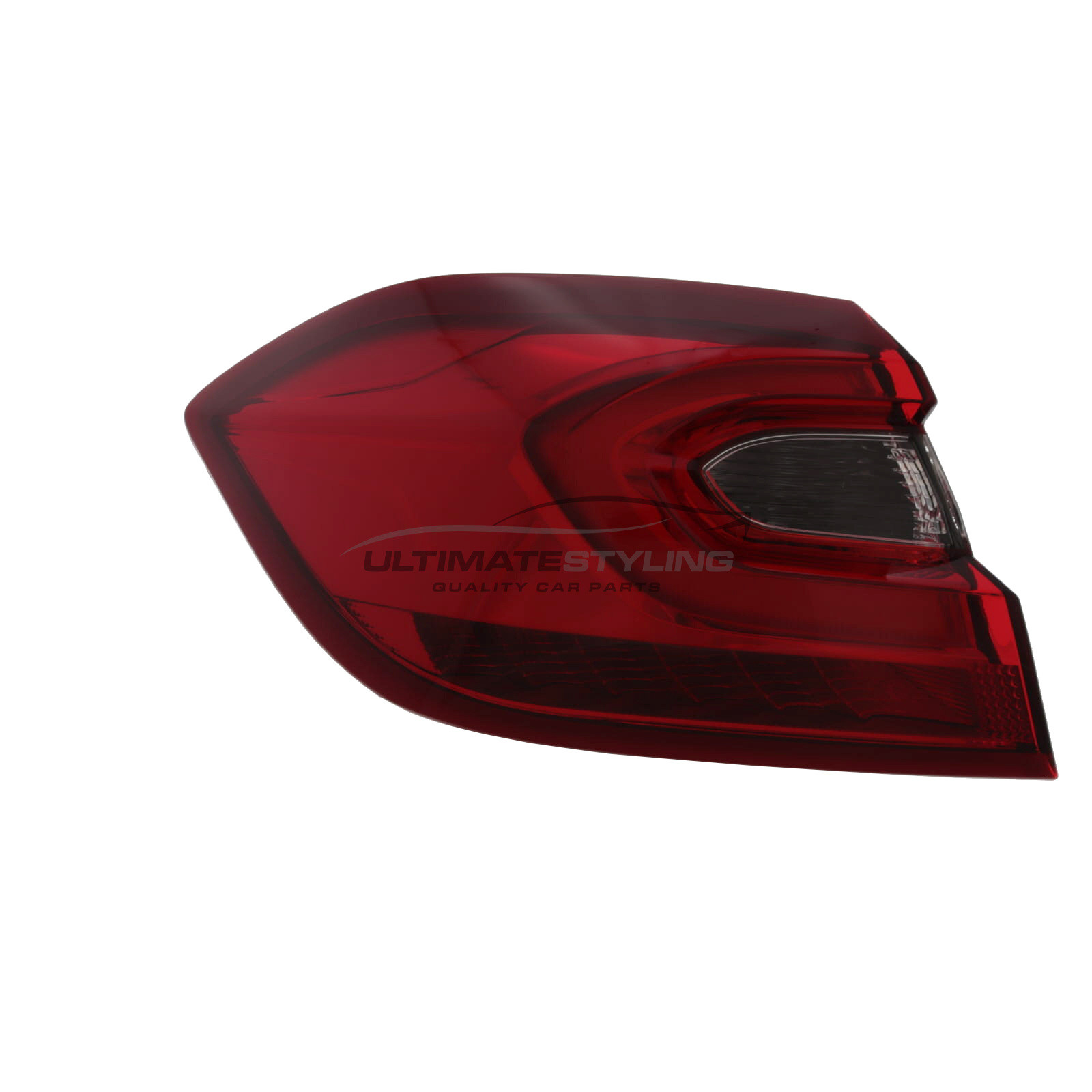 Ford Fiesta Mk8 2017-2022 - Rear Light / Tail Light - Outer (Wing) - LED Type - Red Lens / Dark Red Edging - Clear Indicator - Includes Bulbs & Holder - Passenger Side Left Hand