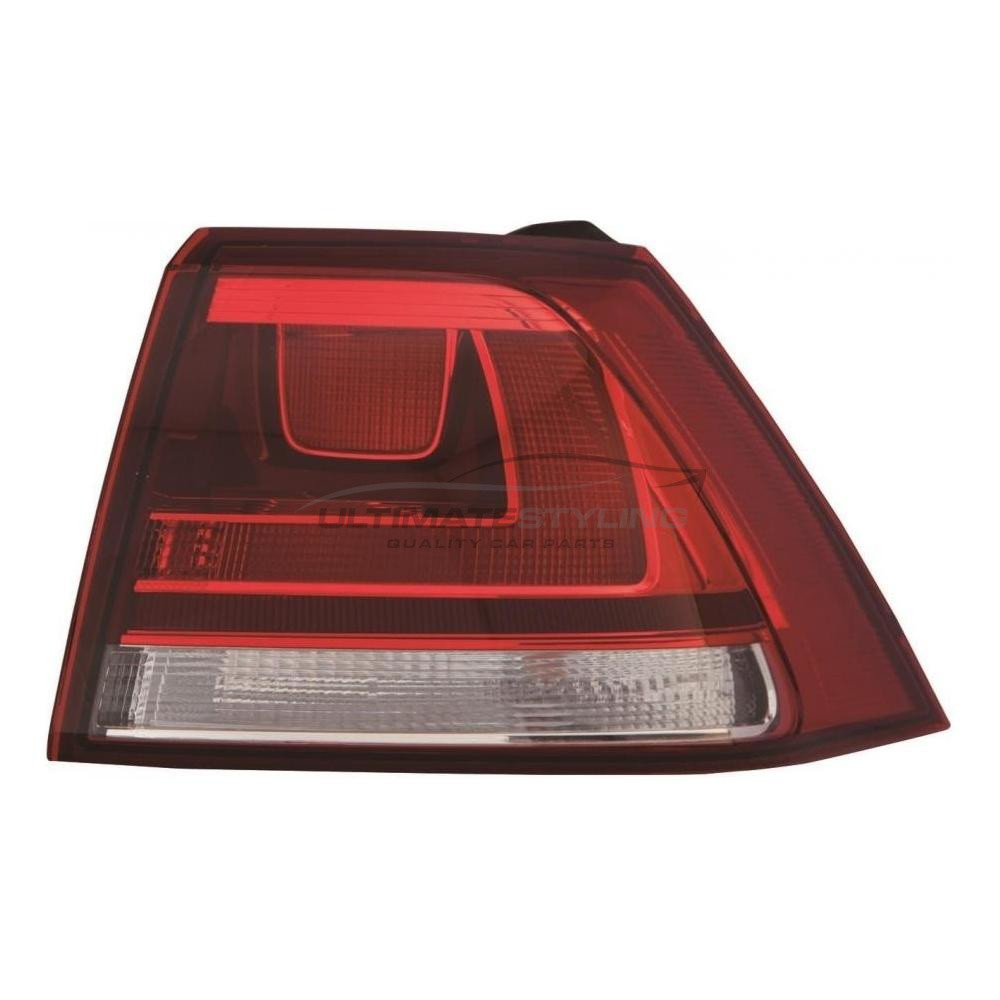 VW Golf 2012-2017 Non-LED Smoked Red & Clear Lens Outer (Wing) Rear Light / Tail Light Excluding Bulb Holder Drivers Side (RH)
