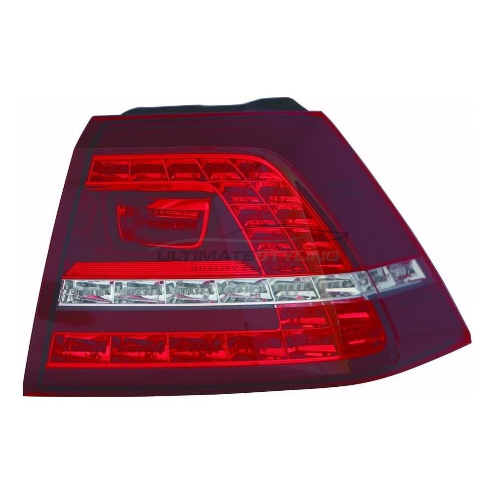 VW Golf 2013-2017 LED Smoked Red & Clear Lens Outer (Wing) Rear Light / Tail Light Including Bulb Holder Drivers Side (RH)