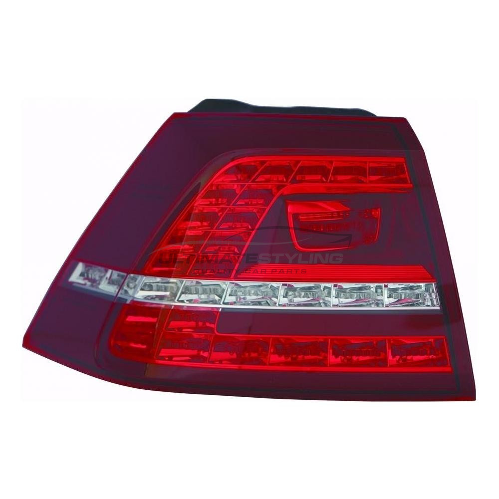 VW Golf 2013-2017 LED Smoked Red & Clear Lens Outer (Wing) Rear Light / Tail Light Including Bulb Holder Passenger Side (LH)