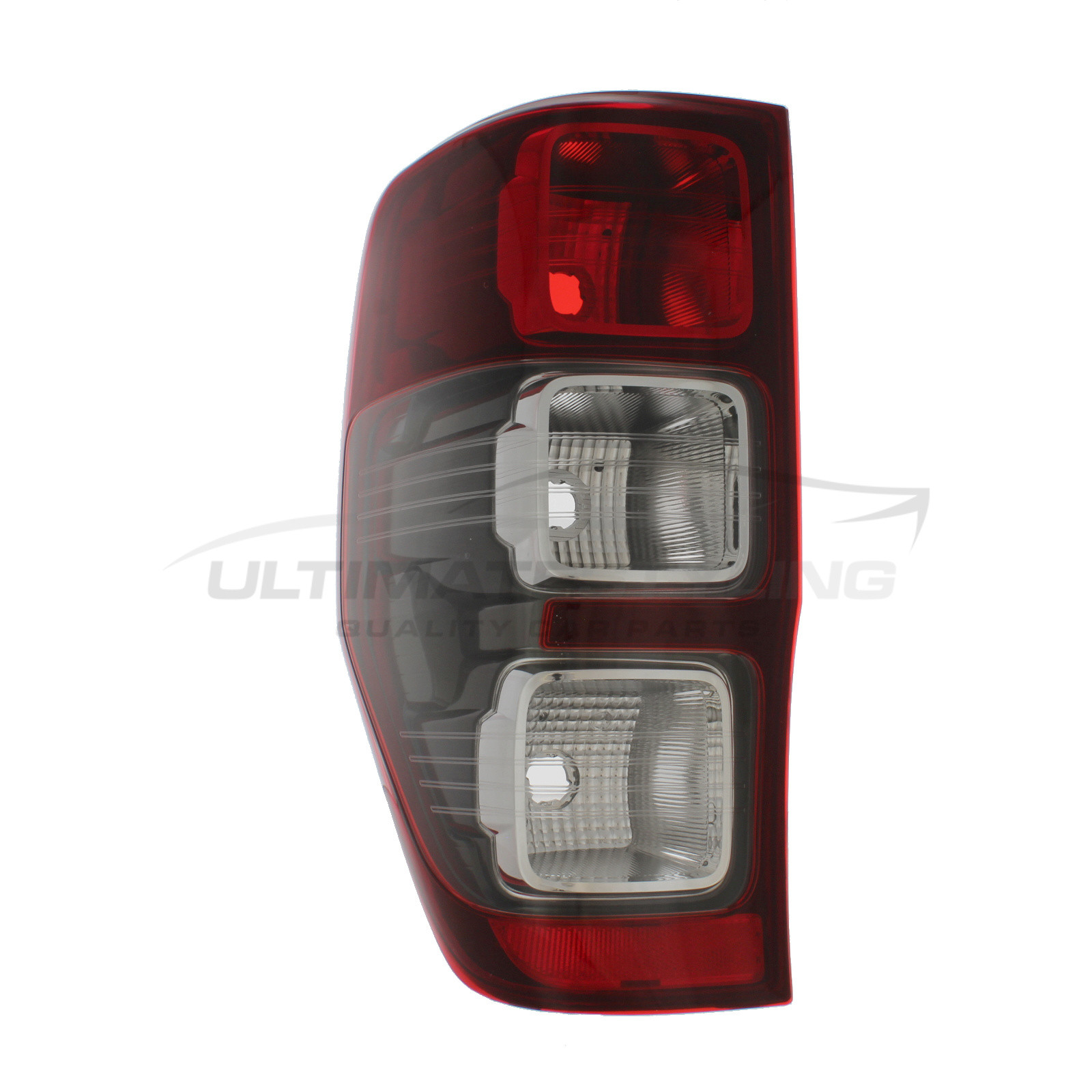 Ford Ranger 2011-> Non-LED Dark Red Lens With Smoked Indicator Rear Light / Tail Light Excluding Bulb Holder Passenger Side (LH)