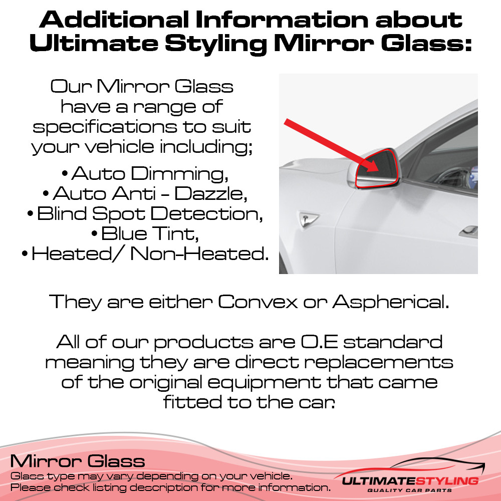 Hyundai i10 2008-2011 Non-Heated Wing Mirror Glass with Chrome Convex Finish Passenger Side (LH)
