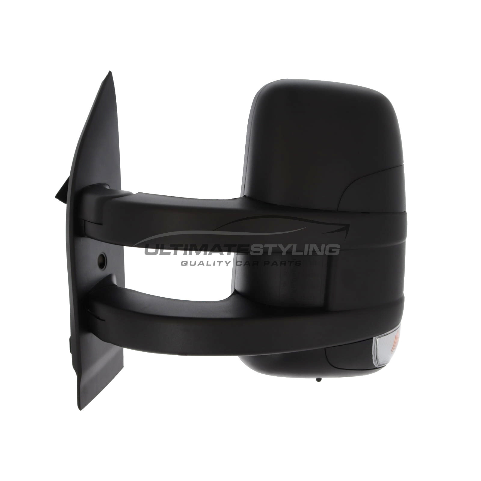 Iveco Daily 2014-2025 Long Arm Wing Door Mirror - Electric - Clear Indicator - Heated - Convex Glass - Temperature Sensor - Black Cover - Passengers Side Nearside Left Hand