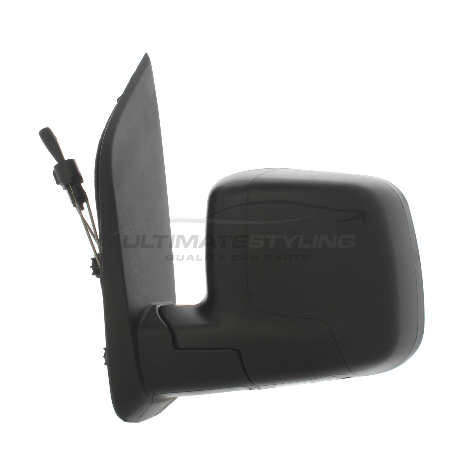 Fiat Fiorino 2008> / Qubo 2008> / Citroen Nemo 2008> / Peugeot Bipper 2008> Wing Mirror / Door Mirror - Passenger Side (LH) - Cable adjustment - Black