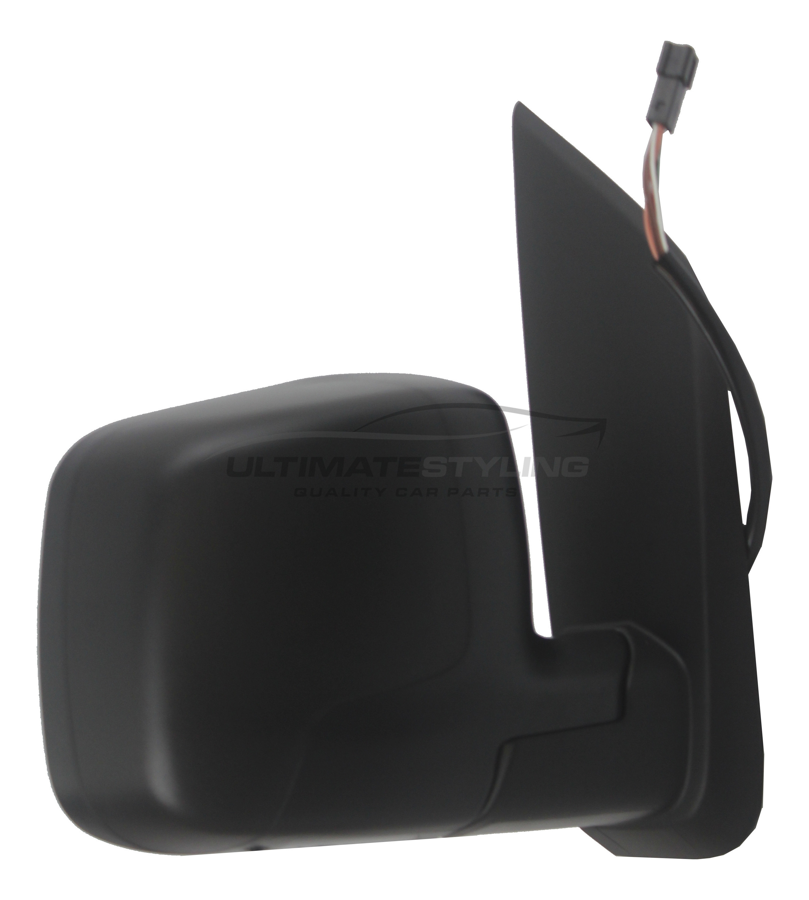 Fiat Fiorino 2008> / Qubo 2008> / Citroen Nemo 2008> / Peugeot Bipper 2008> Wing Mirror / Door Mirror - Drivers Side (RH) - Electric adjustment - Heated Glass - Temperature Sensor - Black