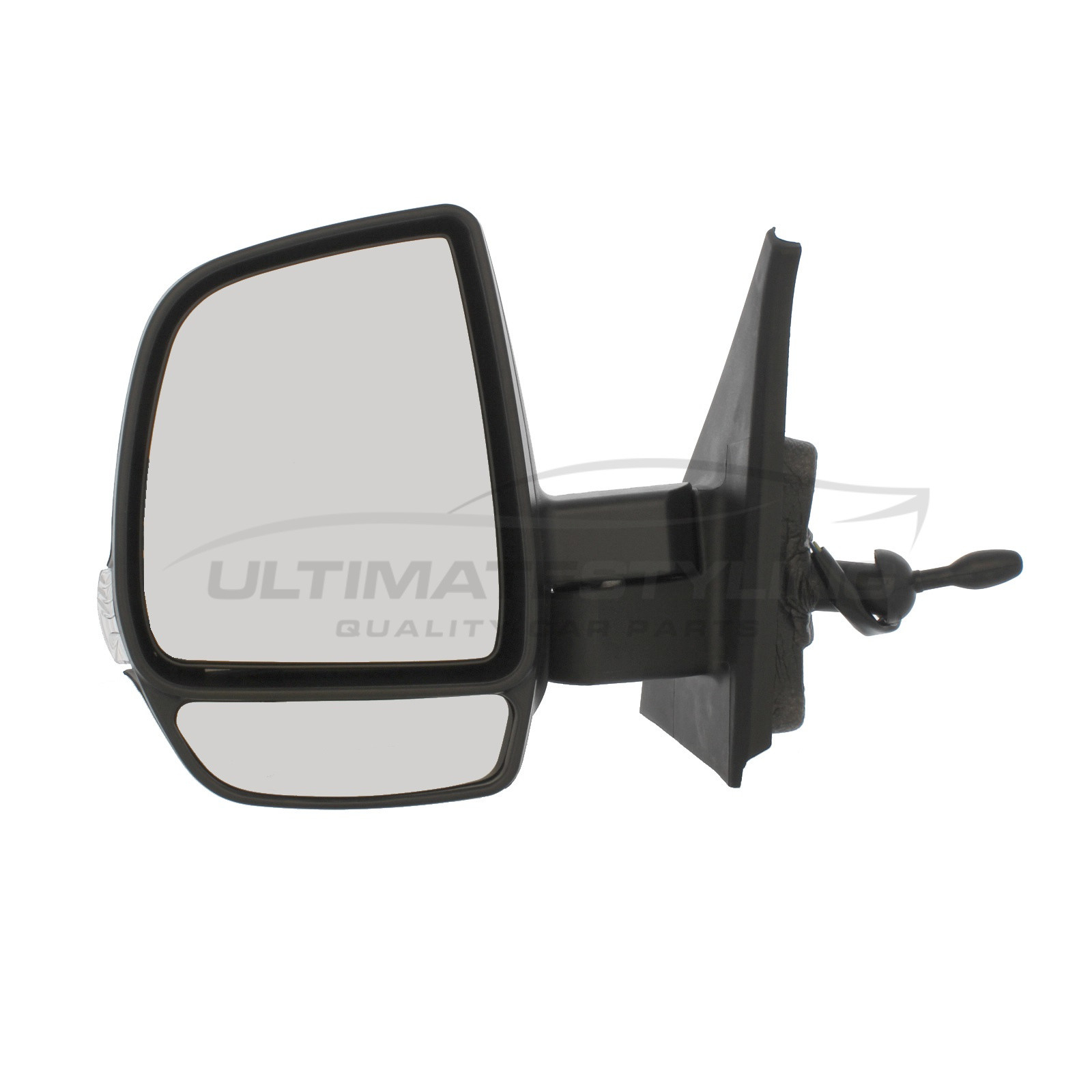 Fiat Doblo 2010> / Vauxhall Combo 2012> Wing Mirror / Door Mirror - Passenger Side (LH) - Cable adjustment - Indicator - Black