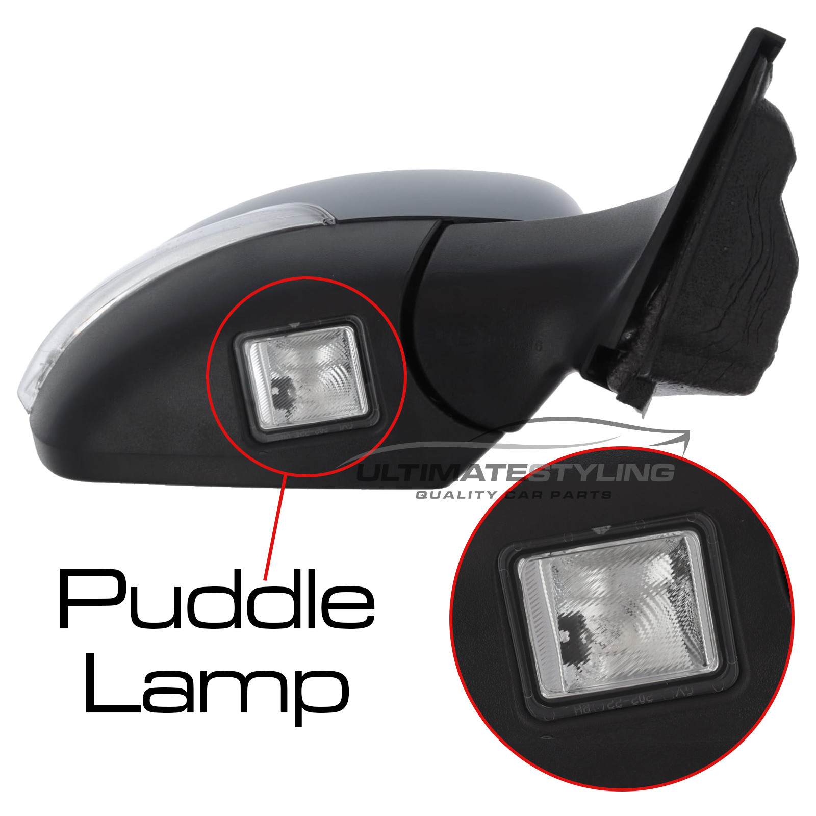 Ford Kuga 2012-2020 Wing Door Mirror - Electric Power Folding - Heated - Aspherical Glass - Blind Spot Indicator - Puddle Lamp - Clear Indicator - Primed Cover - Drivers Side Offside Right Hand