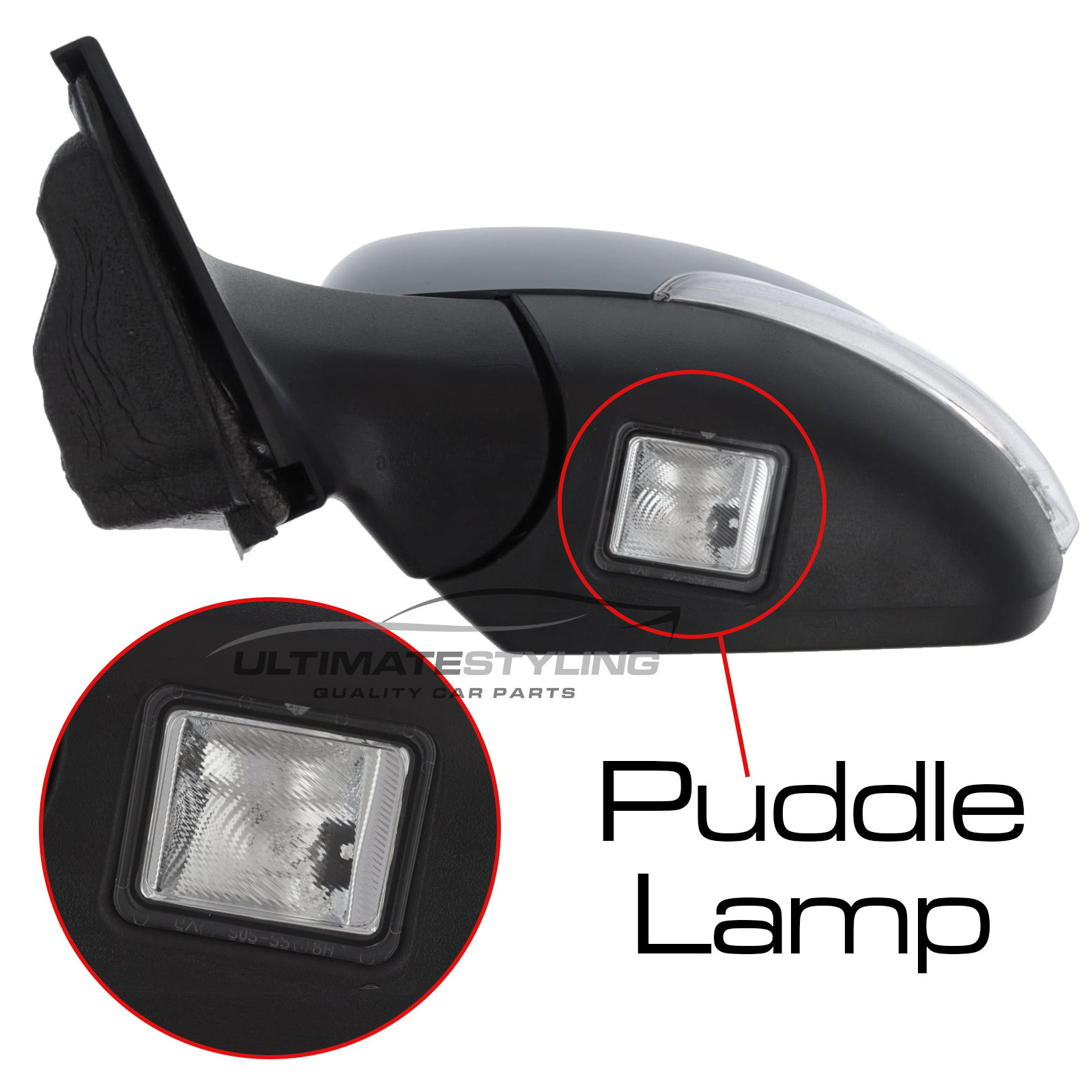 Ford Kuga 2012-2020 Wing Door Mirror - Electric Power Folding - Heated - Aspherical Glass - Blind Spot Indicator - Puddle Lamp - Clear Indicator - Primed Cover - Passengers Side Nearside Left Hand