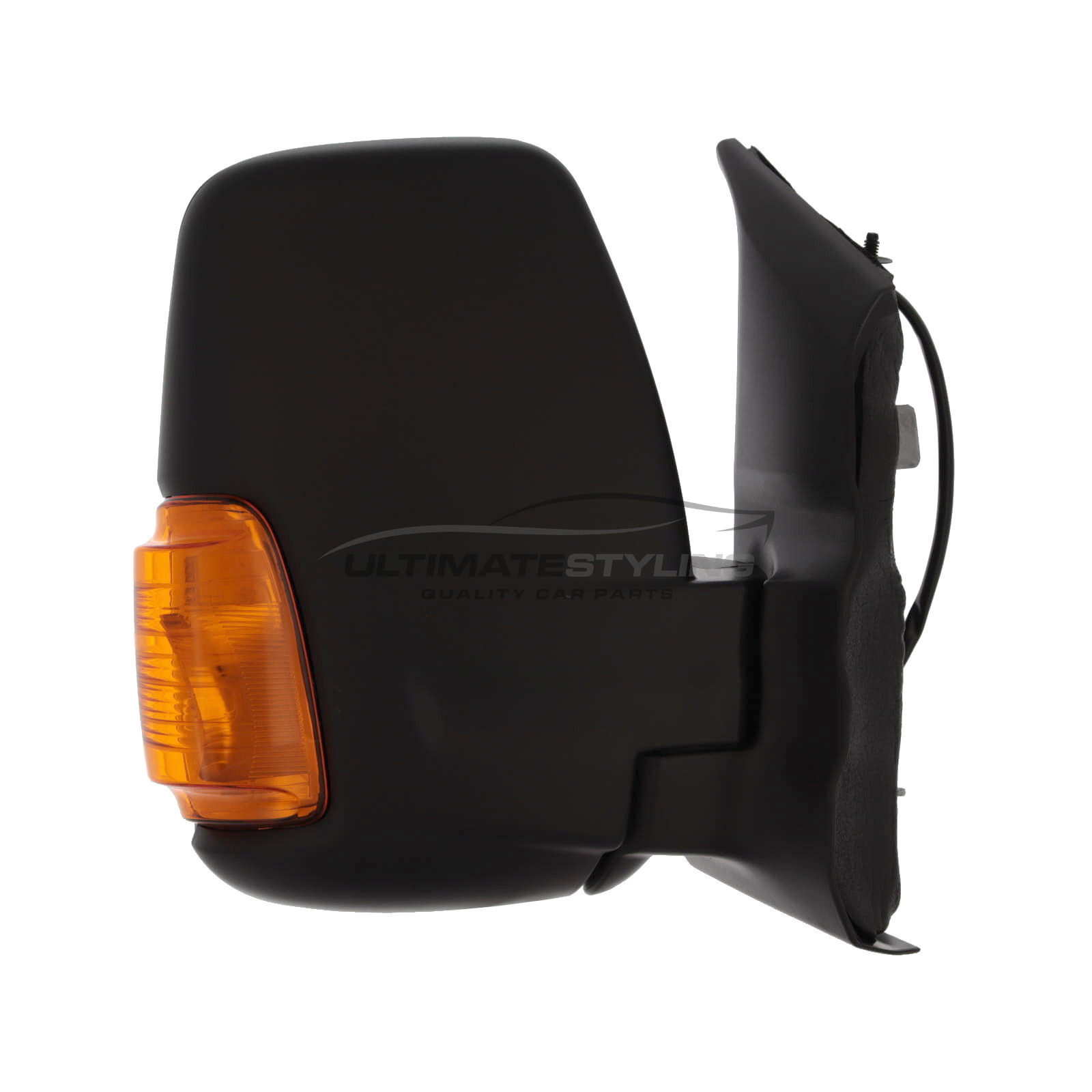 Ford Transit Mk8 V363 2014-2019 Short Arm Wing Door Mirror - Electric Power Folding - Heated - Convex Glass - Amber Indicator - 16 Watt Bulb - Black Cover - 8 Hole 8 Pin Connector - Drivers Side Offside Right Hand