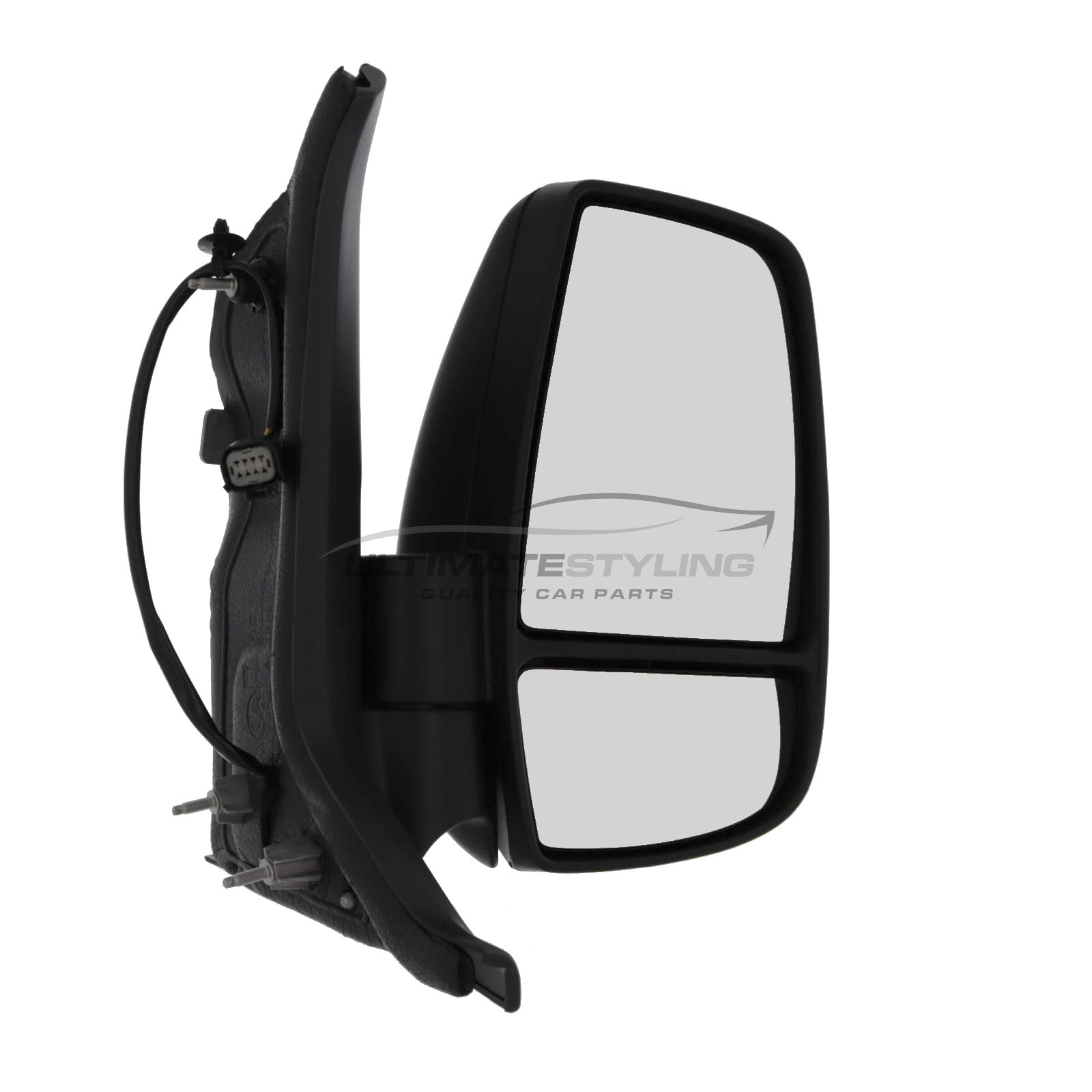 Ford Transit Mk8 V363 2014-2019 Short Arm Wing Door Mirror - Electric Power Folding - Heated - Convex Glass - Amber Indicator - 16 Watt Bulb - Black Cover - 8 Hole 8 Pin Connector - Drivers Side Offside Right Hand
