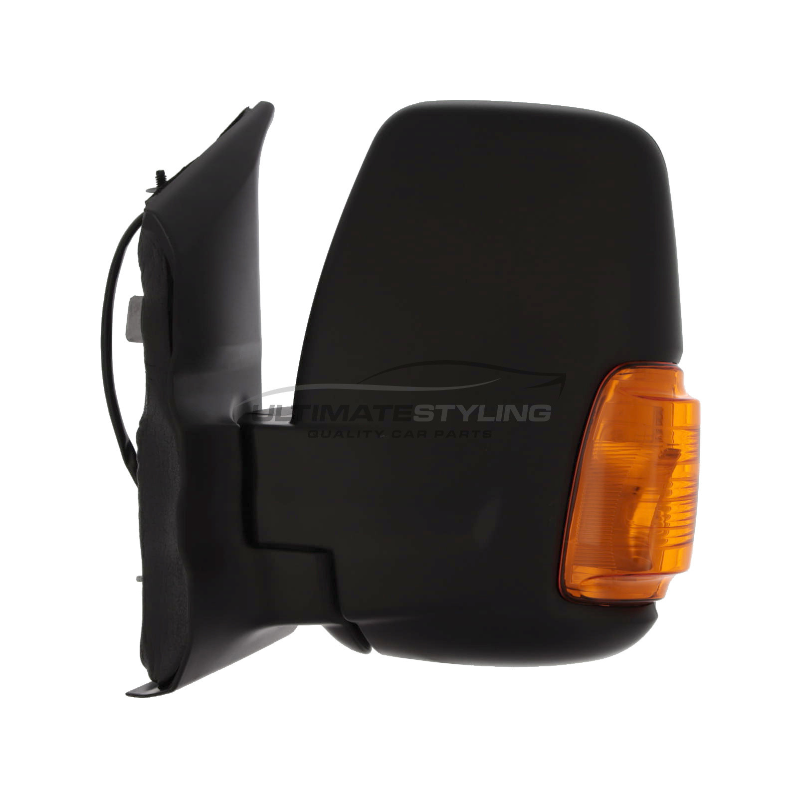 Ford Transit Mk8 V363 2014-2019 Short Arm Wing Door Mirror - Electric Power Folding - Heated - Convex Glass - Amber Indicator - 16 Watt Bulb - Black Cover - 8 Hole 8 Pin Connector - Passengers Side Nearside Left Hand