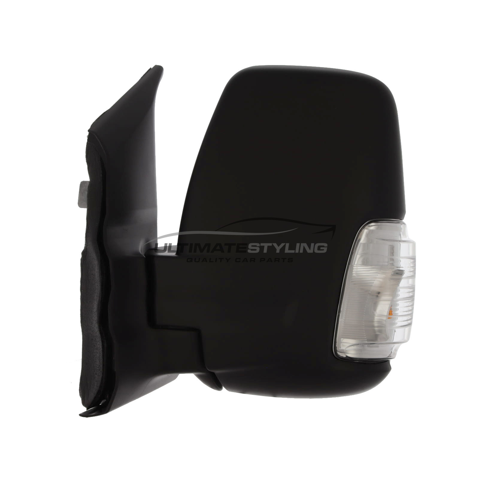 Ford Transit Mk8 V363 2019-2025 Short Arm Wing Door Mirror - Electric Power Folding - Heated - Convex Glass - Clear Indicator - 5 Watt Bulb - Black Cover - 12 Hole 8 Pin Connector - Passengers Side Nearside Left Hand