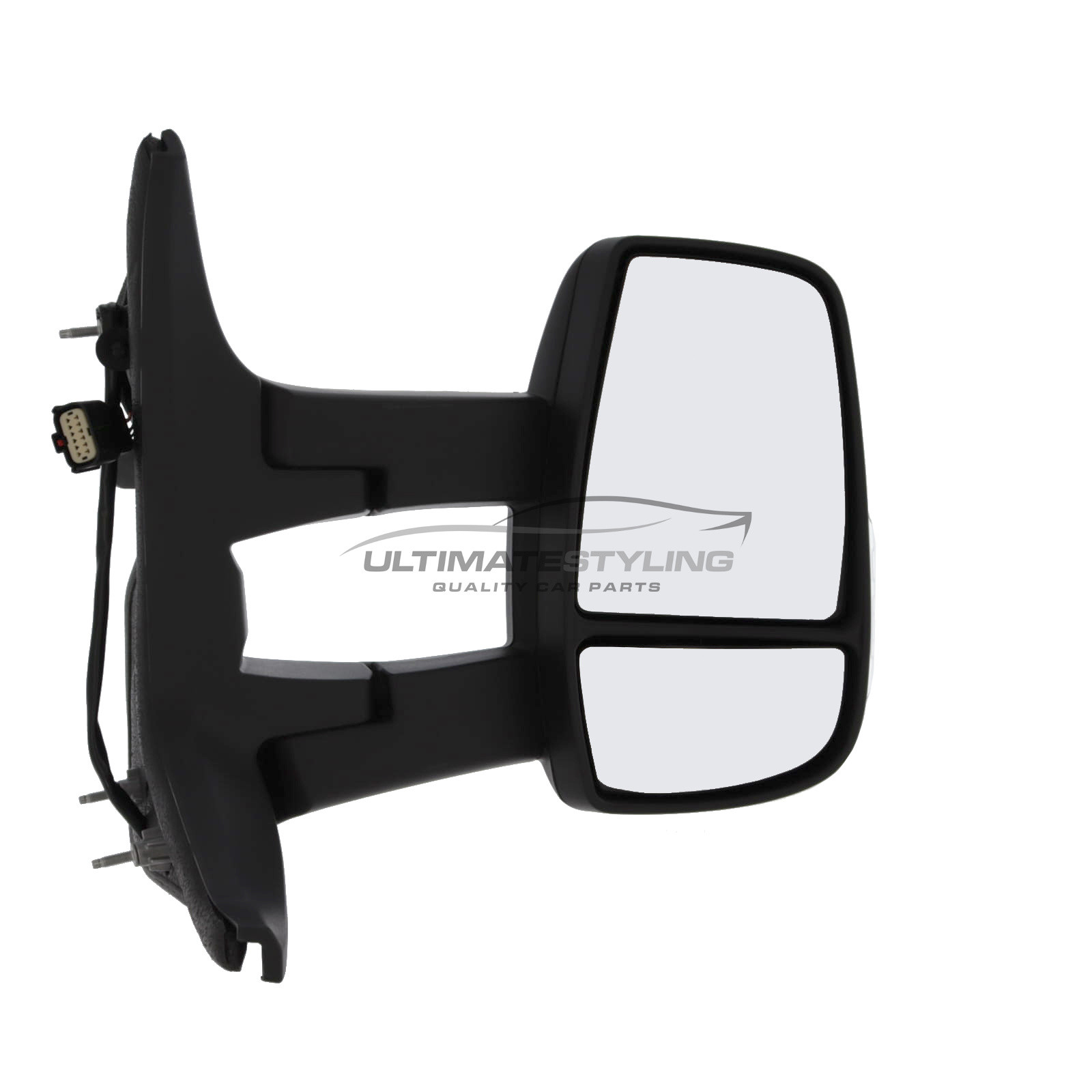 Ford Transit Mk8 V363 2019-2025 Long Arm Wing Door Mirror - Electric - Heated - Convex Glass - Clear Indicator - 5 Watt Bulb - Black Cover - Drivers Side Offside Right Hand