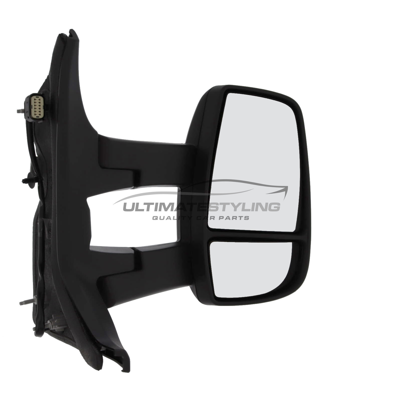 Ford Transit Mk8 V363 2019-2025 Long Arm Wing Door Mirror - Electric - Heated - Convex Glass - Clear Indicator - 16 Watt Bulb - Black Cover - Drivers Side Offside Right Hand