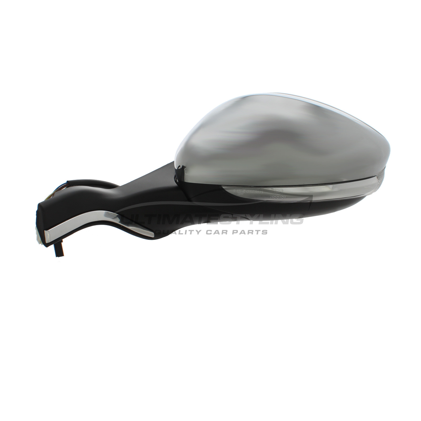 Peugeot 208 Wing Mirror / Door Mirror - Passenger Side (LH) - Electric adjustment - Heated Glass - Power Folding - Indicator - Black Arm With Chrome Trim & Chrome Cover