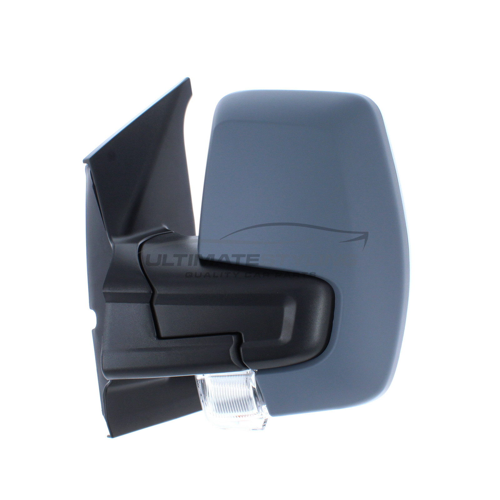 Ford Tourneo Custom 2012-2018 / Transit Custom 2012-2018 Wing Door Mirror - Manual - Convex Glass - Clear Indicator - Primed Cover - 8 Hole 2 Pin Connector - Passenger Side Nearside Left Hand