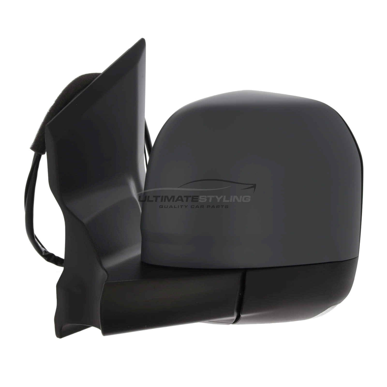 Ford Tourneo Custom / Transit Custom 2023->, VW Transporter T7 2025-> Wing Door Mirror - Electric Power Folding - Heated - Convex - Glass - Blind Spot Indicator - AM/FM Aerial - Primed Cover - Passengers Side Nearside Left Hand