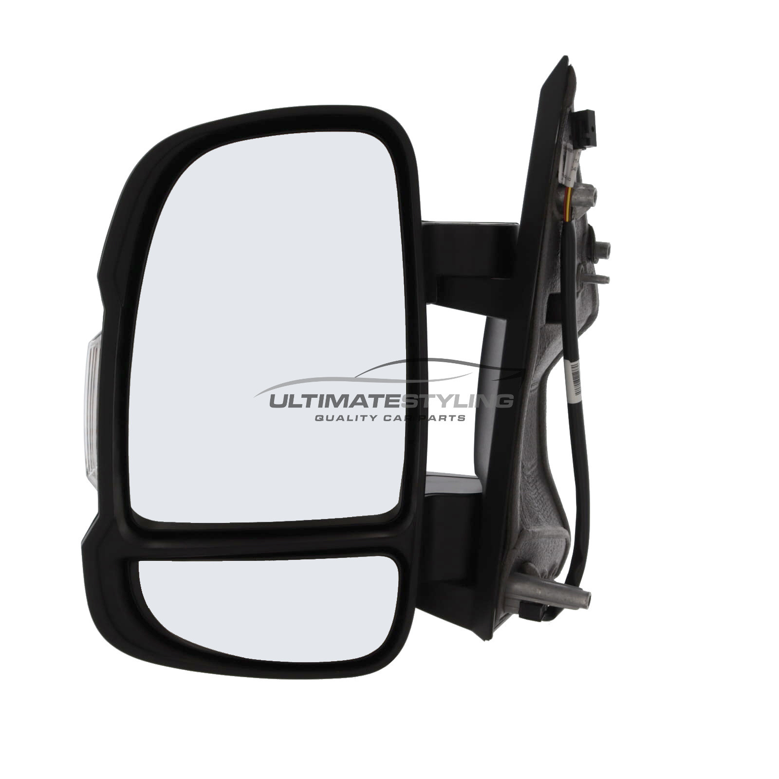 Citroen Relay, Fiat Ducato, Peugeot Boxer, Toyota Proace Max, Vauxhall Movano 2024-> Short Arm Wing Door Mirror - Electric Power Folding - Heated - Convex - Twin Glass - Clear Indicator - 16 Watt Bulb - Ribbed Black Cover - Passengers Side Left Hand