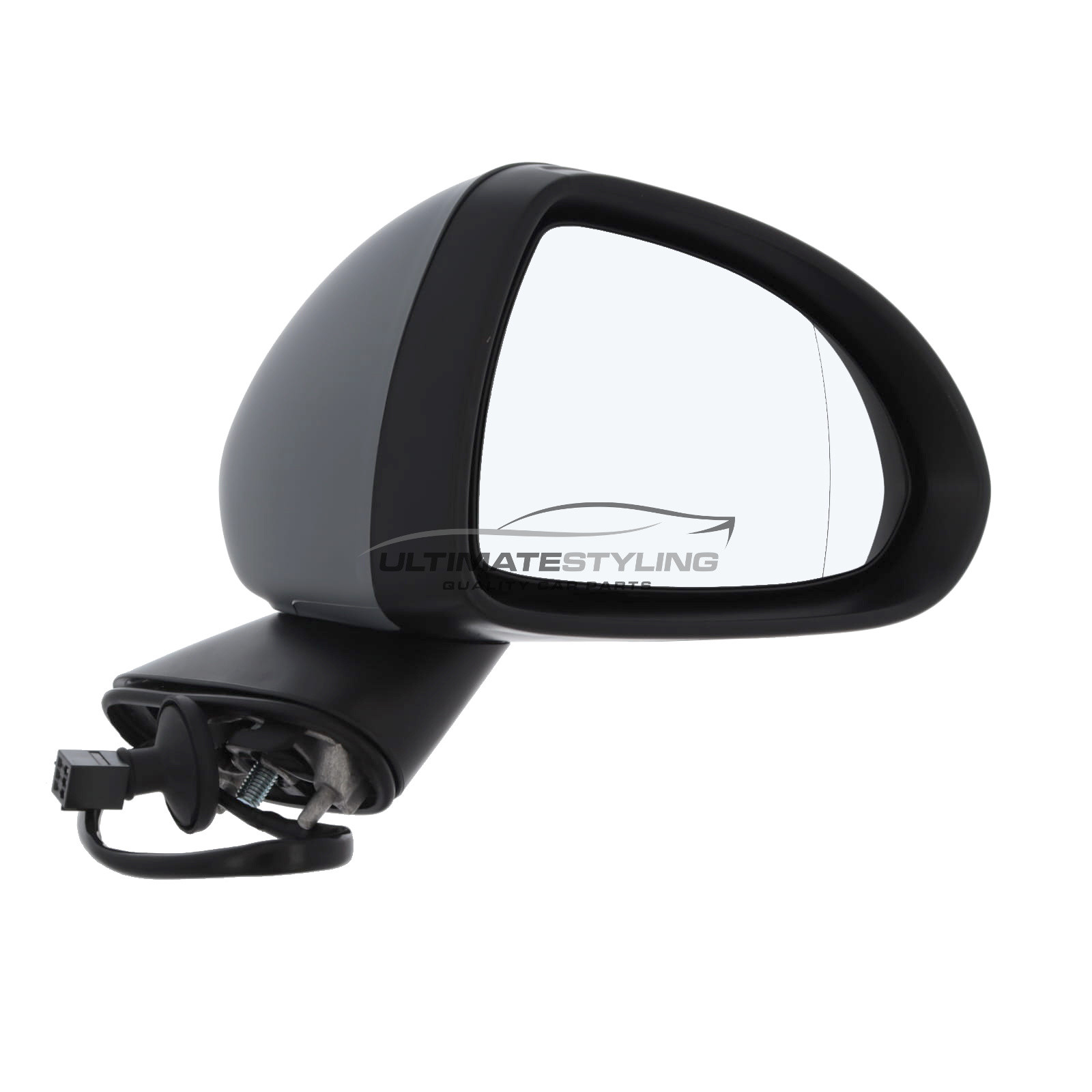 Vauxhall Corsa D 2006-2015 / Corsa E 2014> Wing Mirror / Door Mirror - Drivers Side (RH) - Electric adjustment - Heated Glass - Black Arm & Primed Cover
