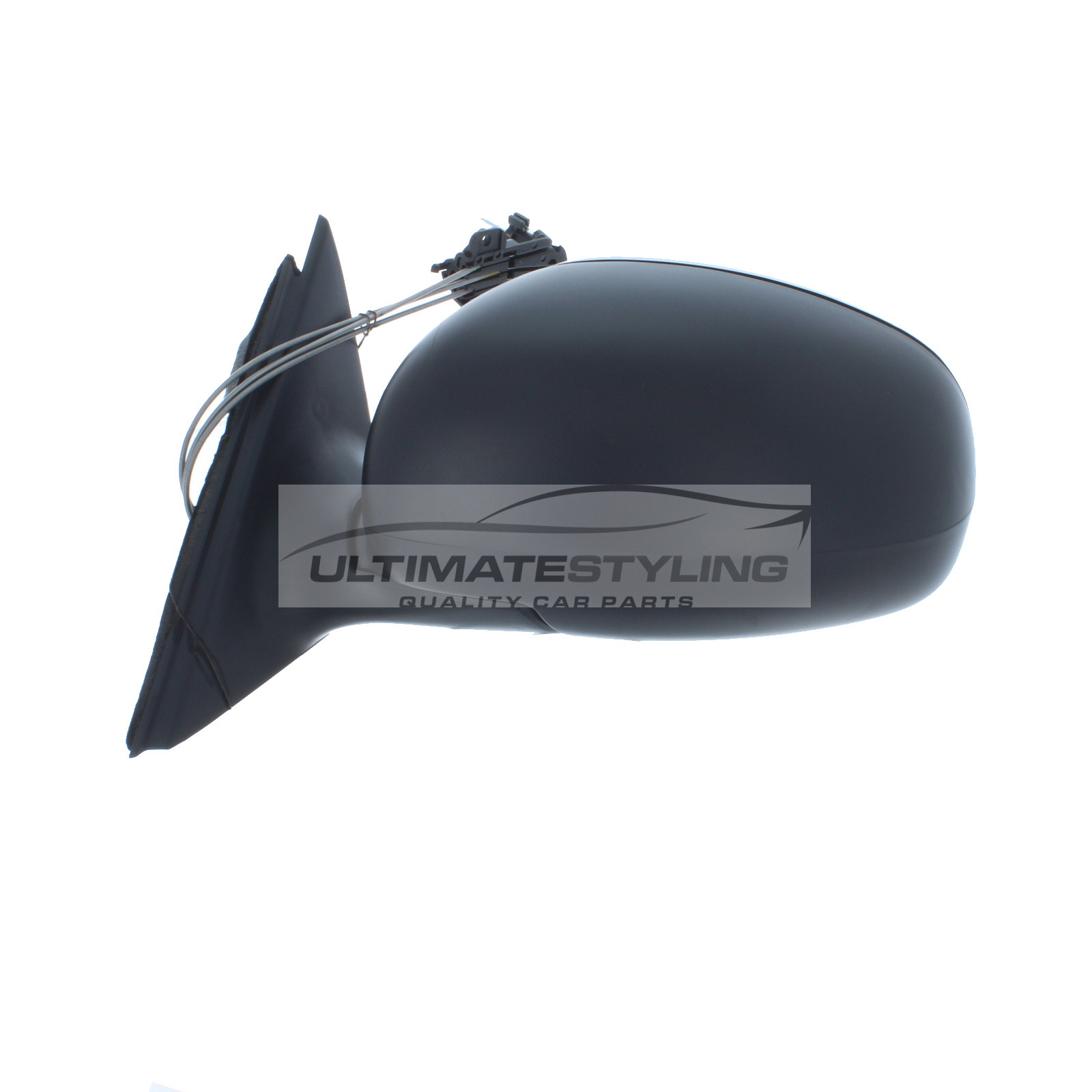 Skoda Fabia Wing Mirror / Door Mirror - Passenger Side (LH) - Cable adjustment - Non-Heated Glass - Black - Smooth Finish