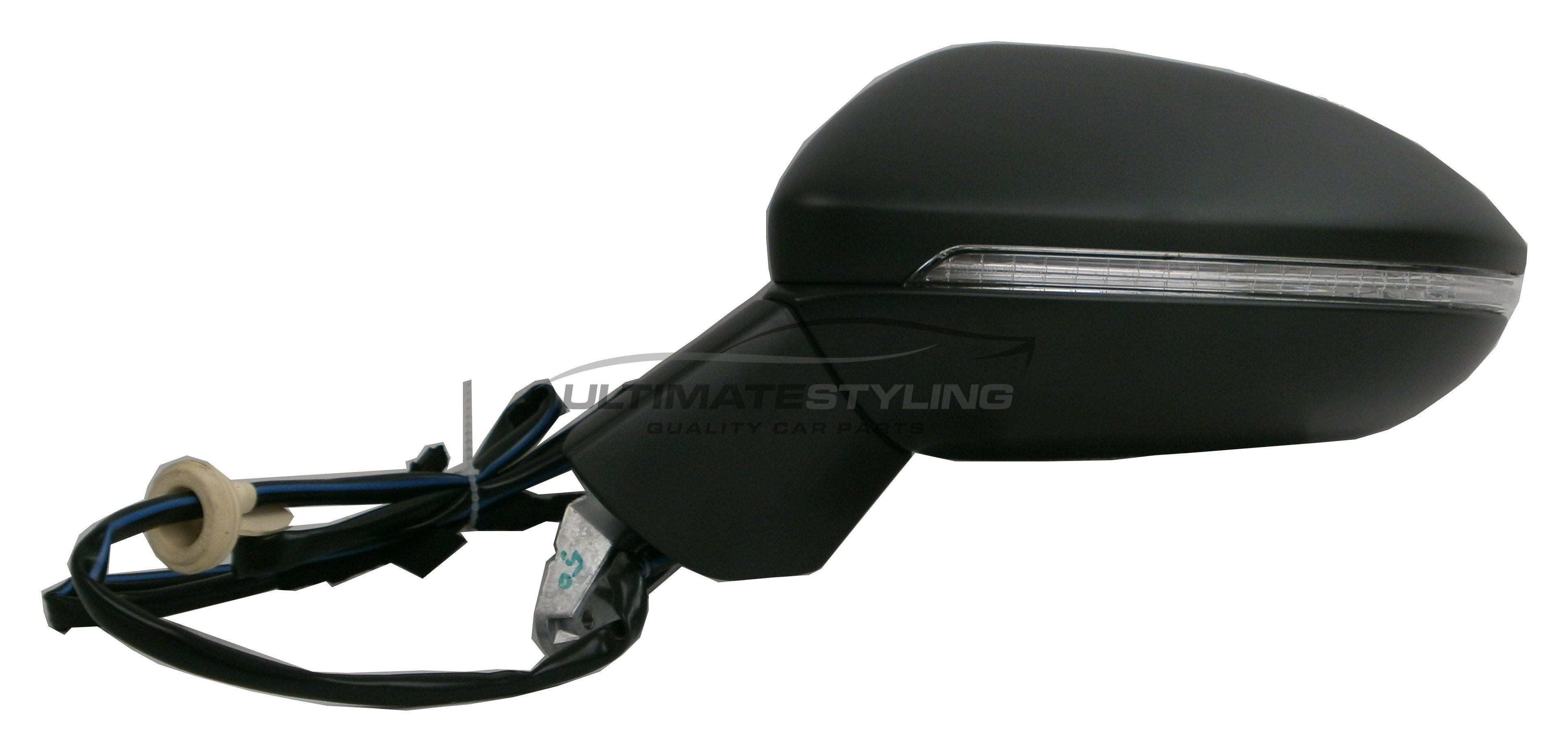 Volkswagen Golf SV 2014-202 Wing Door Mirror - Electric - Heated - Convex Glass - Blind Spot Indicator - Clear Indicator - Black Arm - Primed Cover - Passengers Side Nearside Left Hand