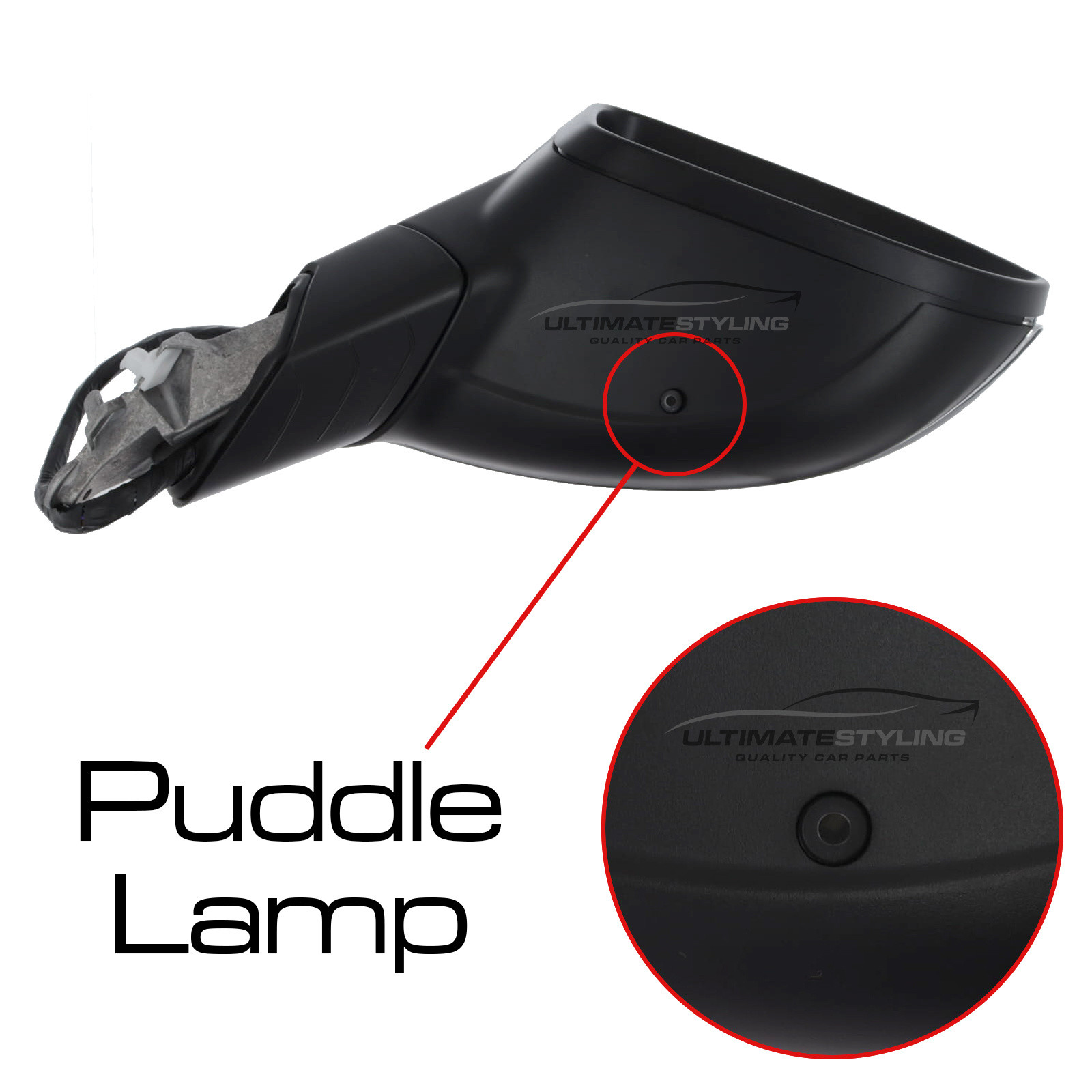 Volkswagen Golf Mk8 2020-2025 Wing Door Mirror - Electric Power Folding - Memory - Heated - Aspherical Glass - Blind Spot Indicator - Puddle Lamp - LED Indicator - Primed Cover - 16 Hole 13 Pin Connector - Drivers Side Offside Right Hand