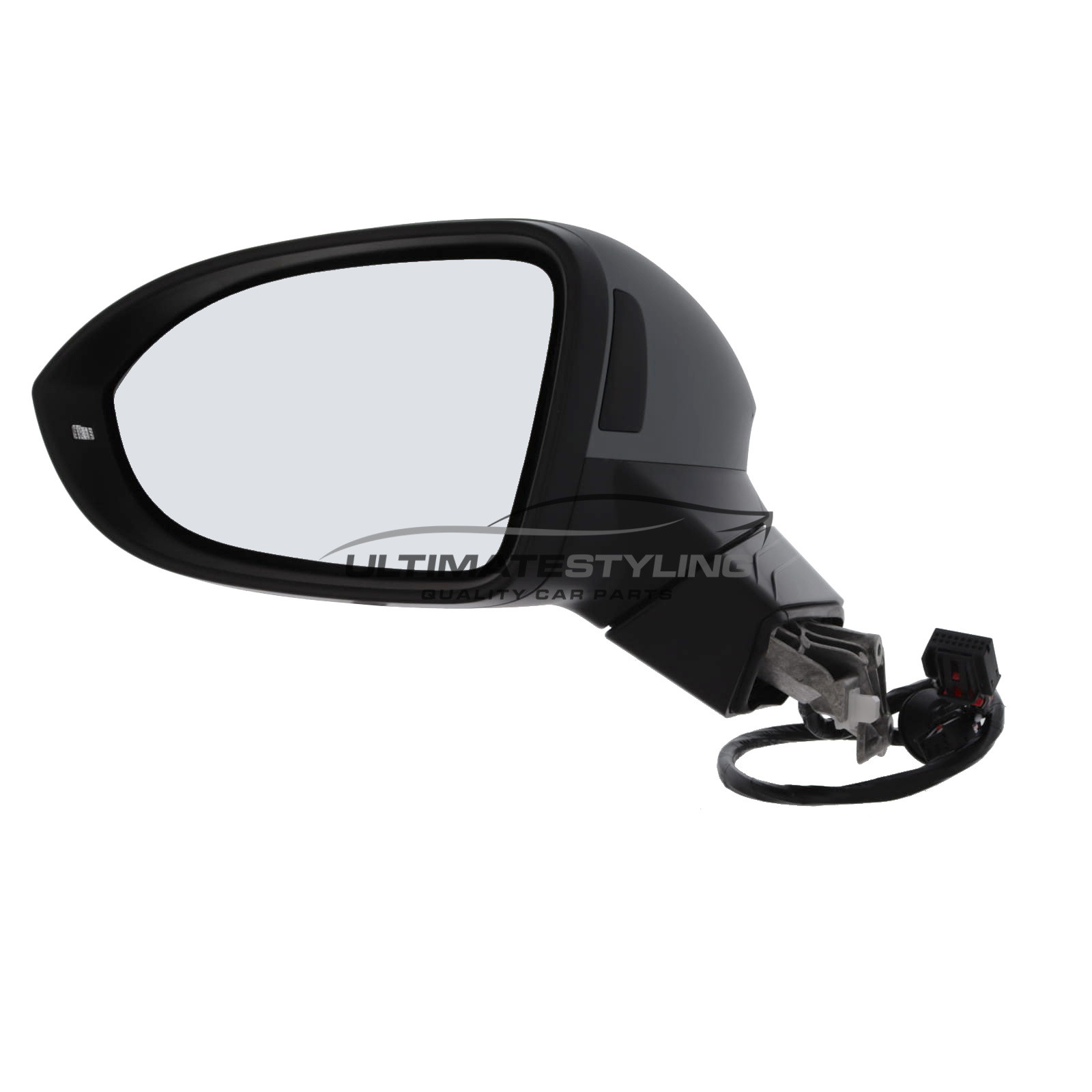Volkswagen Golf Mk8 2020-2025 Wing Door Mirror - Electric Power Folding - Memory - Heated - Convex Glass - Blind Spot Light - Puddle Lamp - LED Indicator - Primed Cover - 16 Hole 13 Pin Connector - Passengers Side Nearside Left Hand