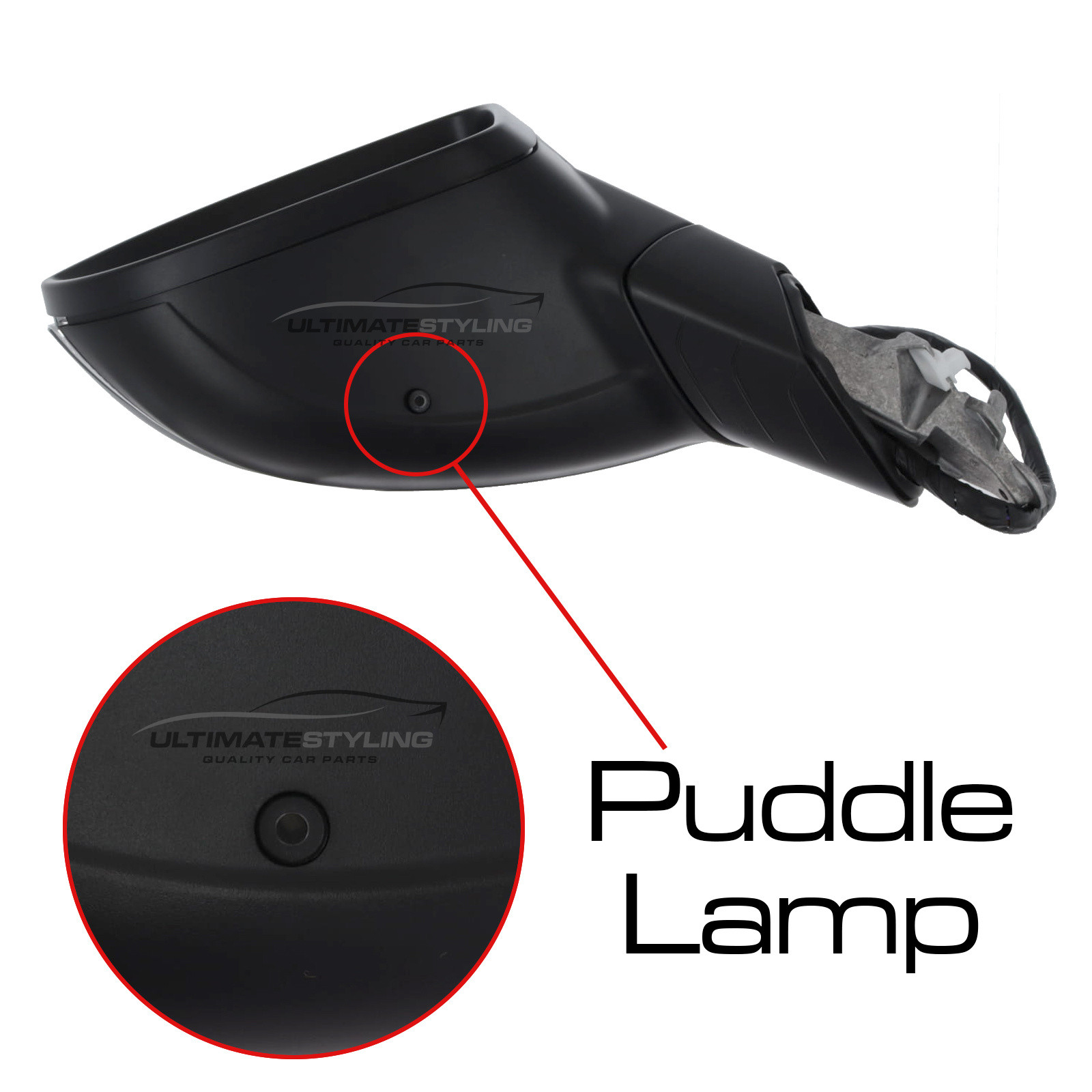 Volkswagen Golf Mk8 2020-2025 Wing Door Mirror - Electric Power Folding - Memory - Heated - Convex Glass - Blind Spot Light - Puddle Lamp - LED Indicator - Primed Cover - 16 Hole 13 Pin Connector - Passengers Side Nearside Left Hand