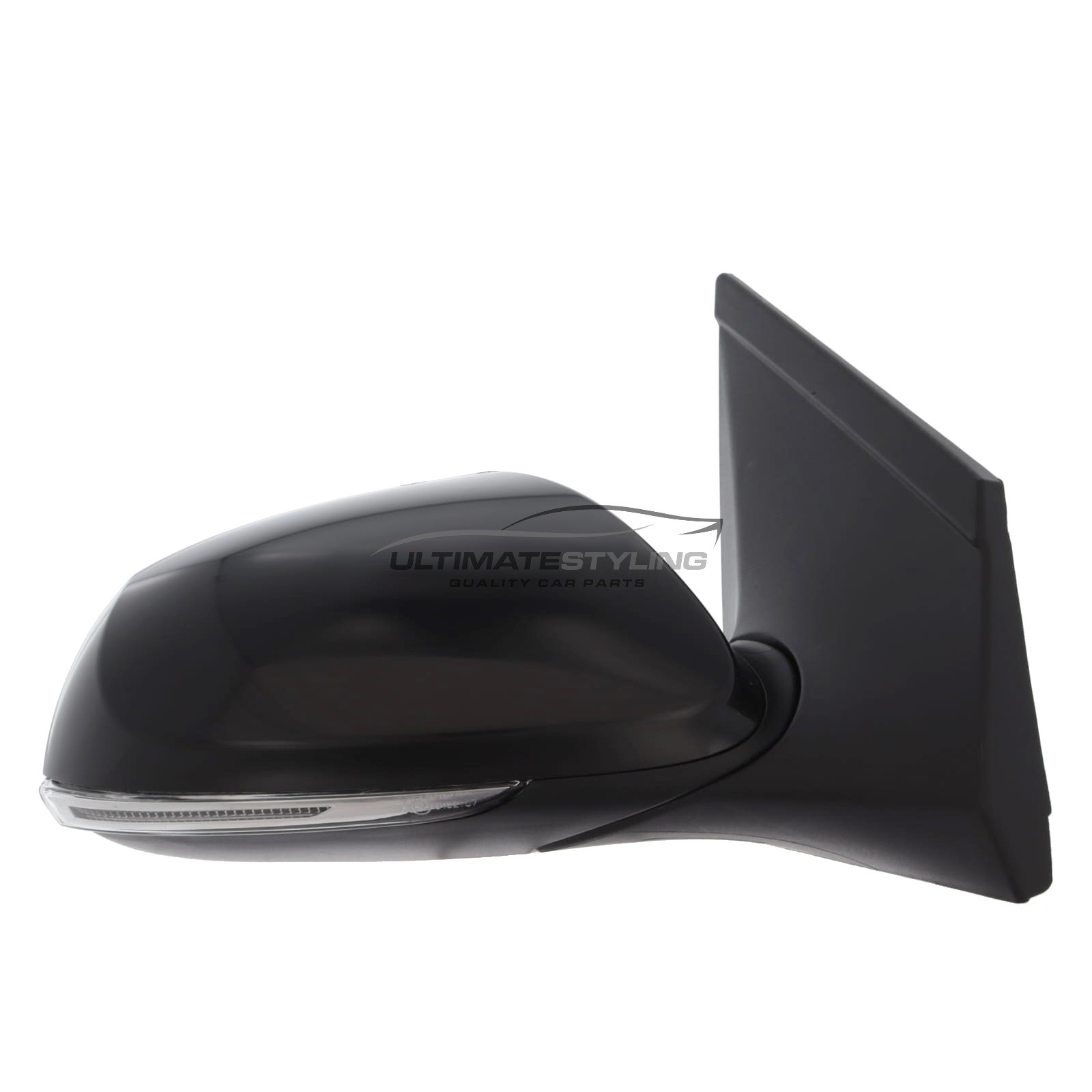 Hyundai i10 2013-2021 Wing Door Mirror - Electric Power Folding - Non-Heated - Convex - Glass - LED Indicator - Paintable Black Cover - Drivers Side Offside Right Hand