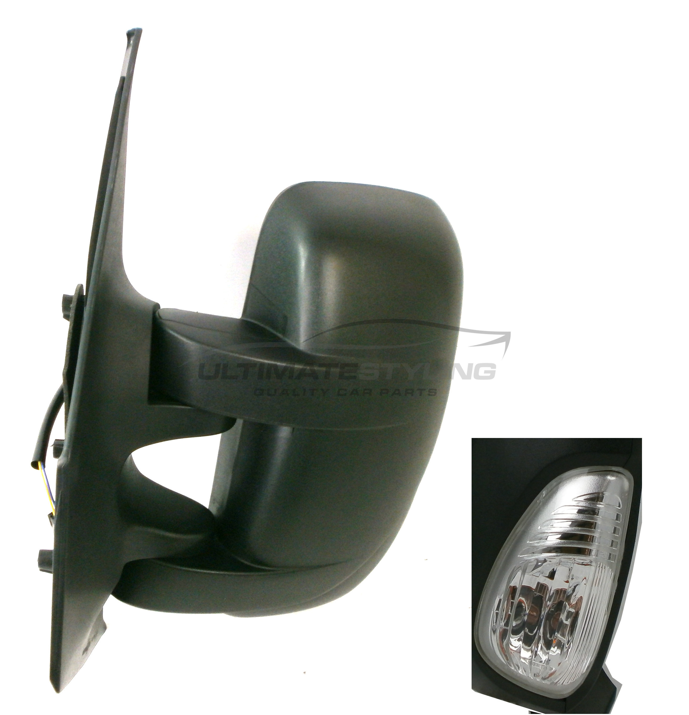 Renault Master 2010> / Vauxhall Movano 2010> / Nissan NV400 2011> Wing Mirror / Door Mirror - Passenger Side (LH) - Manual adjustment - Indicator - Black