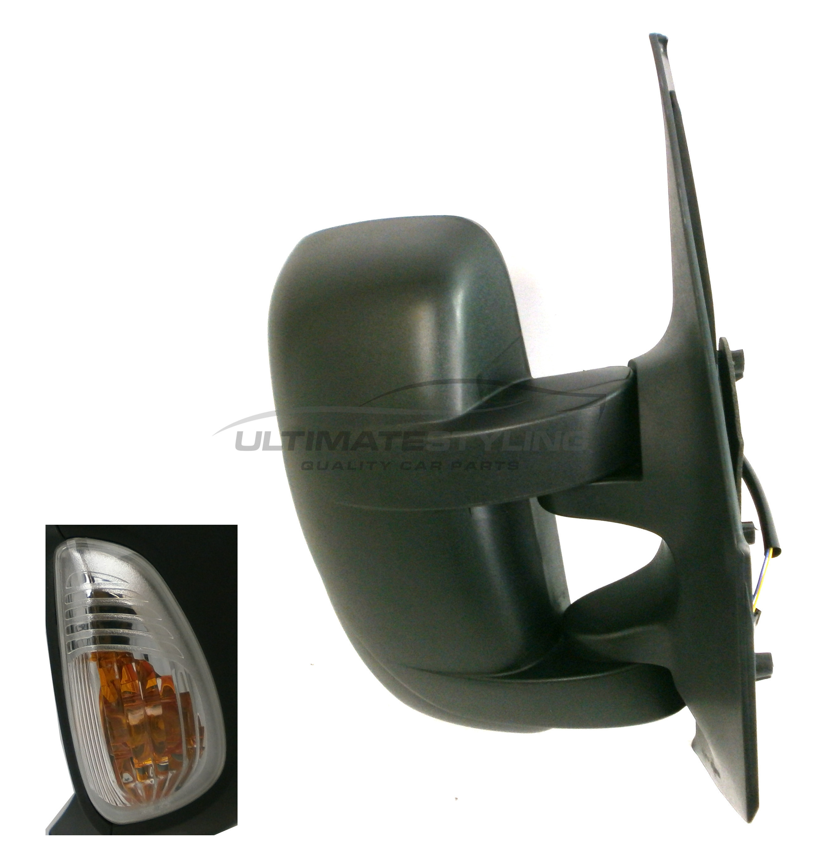 Renault Master 2010> / Vauxhall Movano 2010> / Nissan NV400 2011> Wing Mirror / Door Mirror - Drivers Side (RH) - Electric adjustment - Heated Glass - Indicator - Temperature Sensor - Black