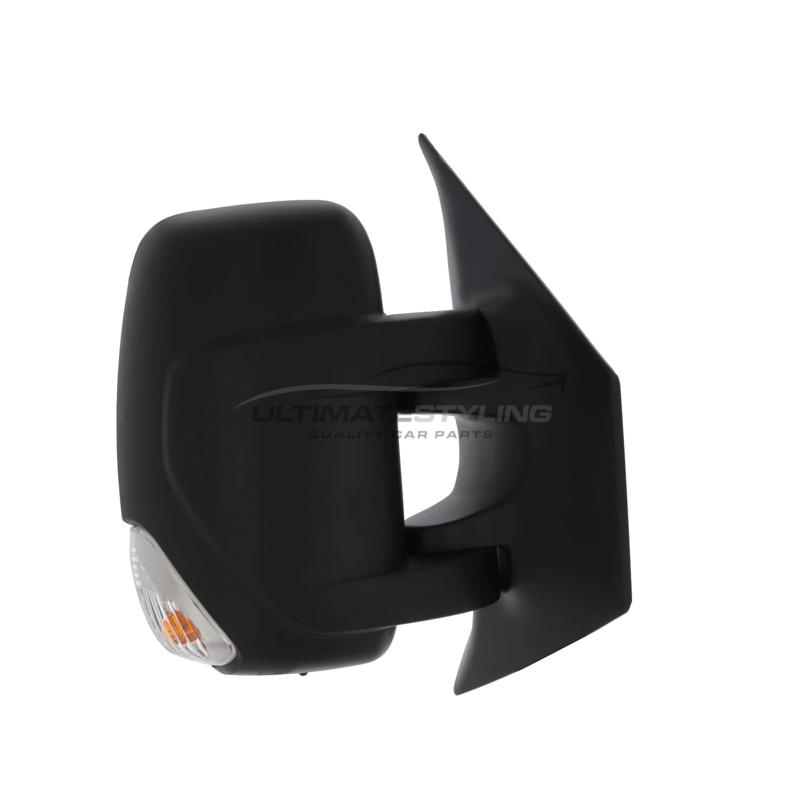 Nissan Interstar / NV400, Renault Master, Vauxhall Movano Short Arm Wing Door Mirror - Electric - Heated - Convex Glass - Blind Spot Indicator - Clear Indicator - 16 Watt Bulb - Temperature Sensor - Black Cover - Drivers Side Offside Right Hand