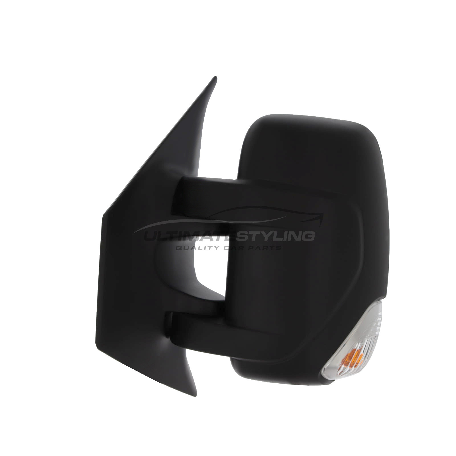 Nissan Interstar / NV400, Renault Master, Vauxhall Movano Short Arm Wing Door Mirror - Electric - Heated - Convex Glass - Blind Spot Indicator - Clear Indicator - 16 Watt Bulb - Black Cover - Passengers Side Nearside Left Hand