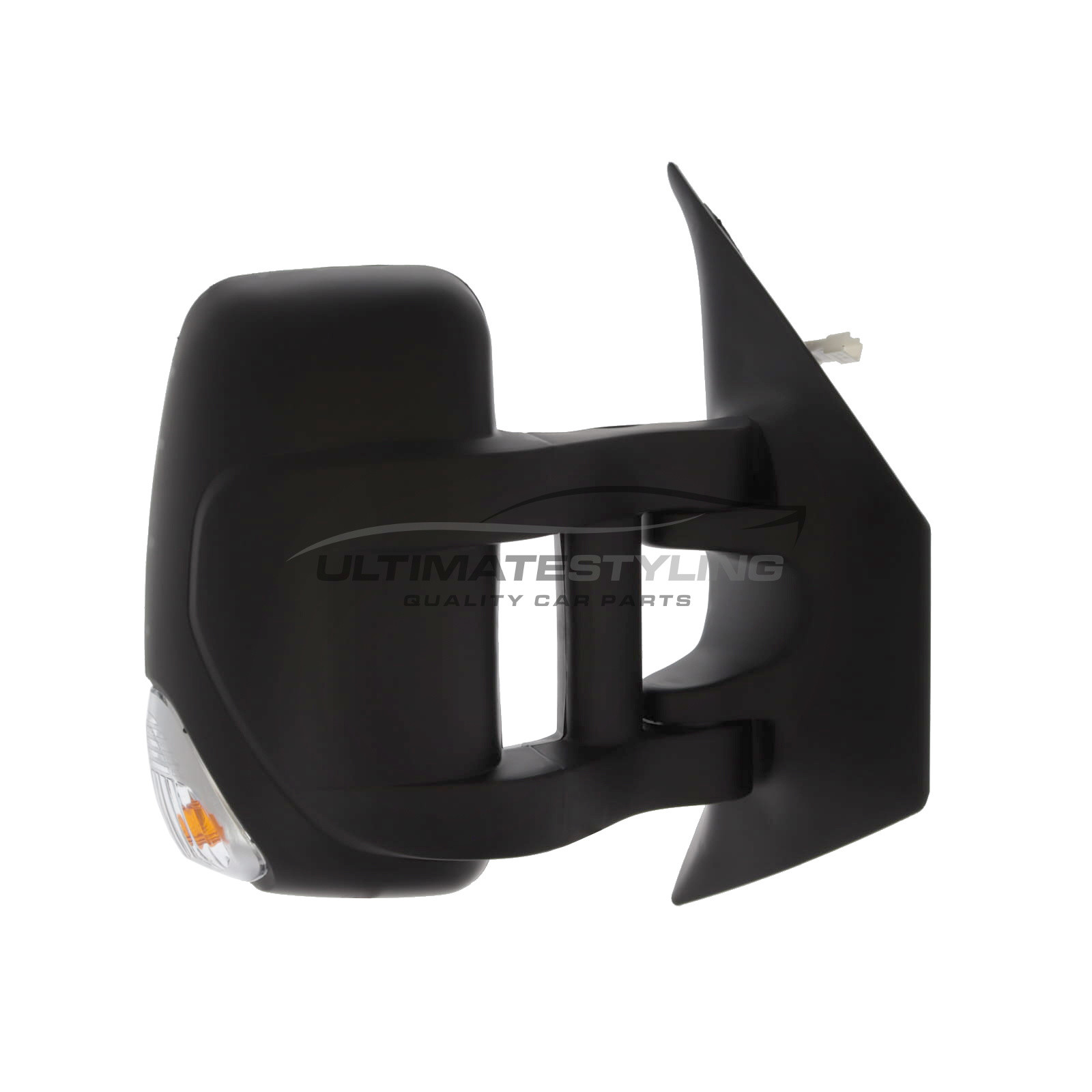 Nissan Interstar / NV400, Renault Master, Vauxhall Movano Long Arm Wing Door Mirror - Electric - Heated - Convex Glass - Clear Indicator - 5 Watt Bulb - Temperature Sensor - Black Cover - Drivers Side Offside Right Hand