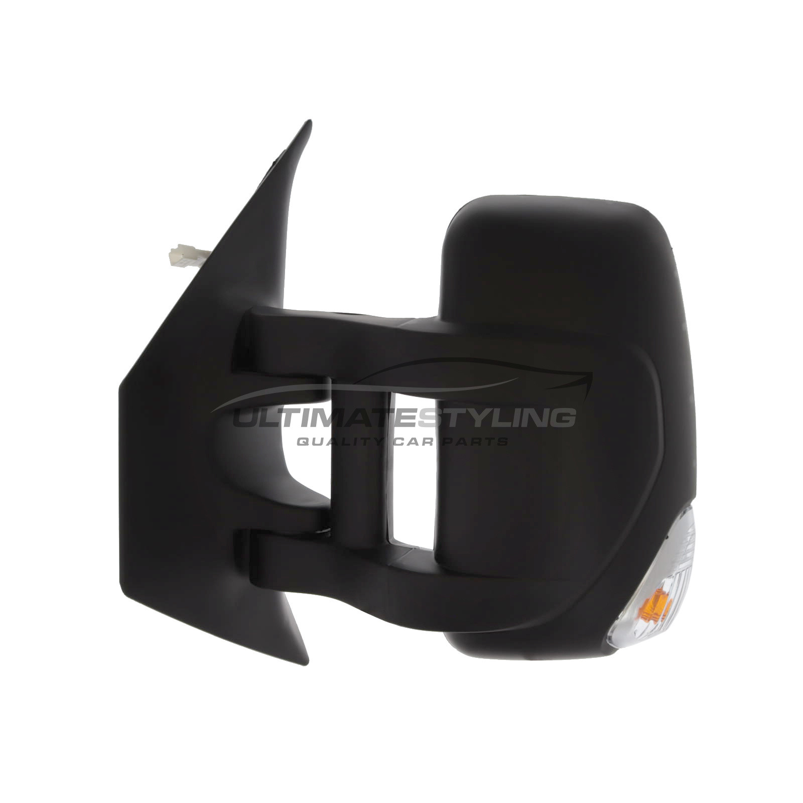 Nissan Interstar / NV400, Renault Master, Vauxhall Movano Long Arm Wing Door Mirror - Electric - Heated - Convex Glass - Clear Indicator - 5 Watt Bulb - Black Cover - Passengers Side Nearside Left Hand