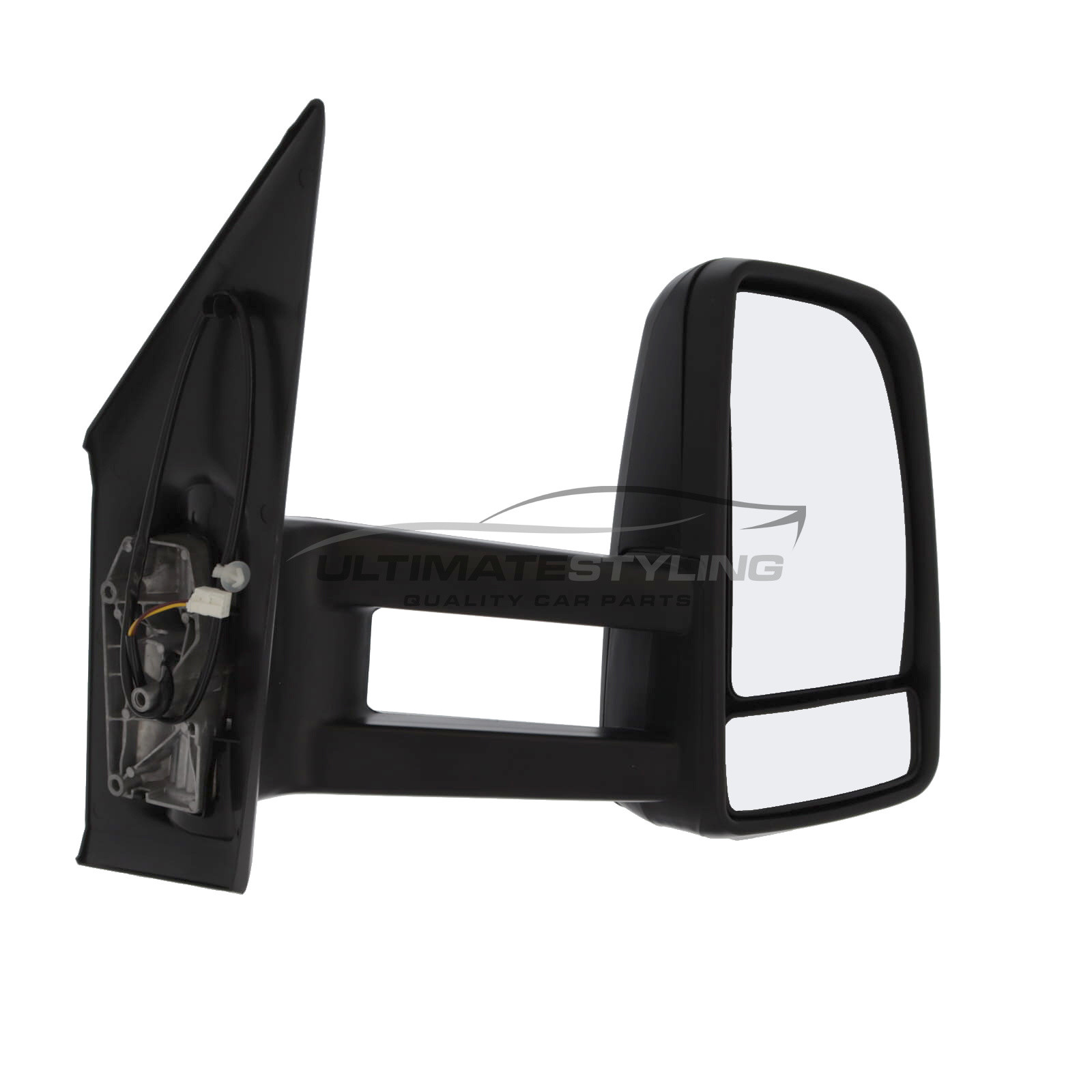 Mercedes Benz Sprinter 2018-2025 Long Arm Wing Door Mirror - Manual - Convex Glass - Clear Indicator - Black Cover - Drivers Side Offside Right Hand