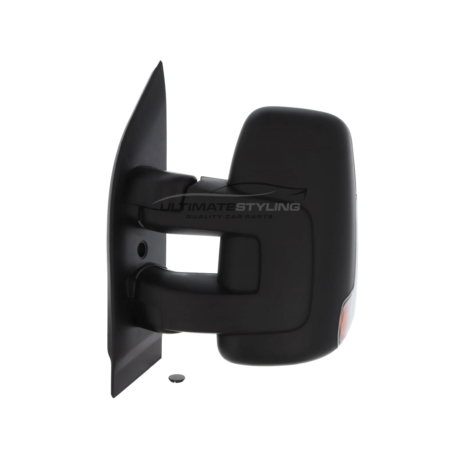 Iveco Daily 2014-2025 Short Arm Wing Door Mirror - Manual - Convex Glass - Clear Indicator - Black Cover - Passengers Side Nearside Left Hand