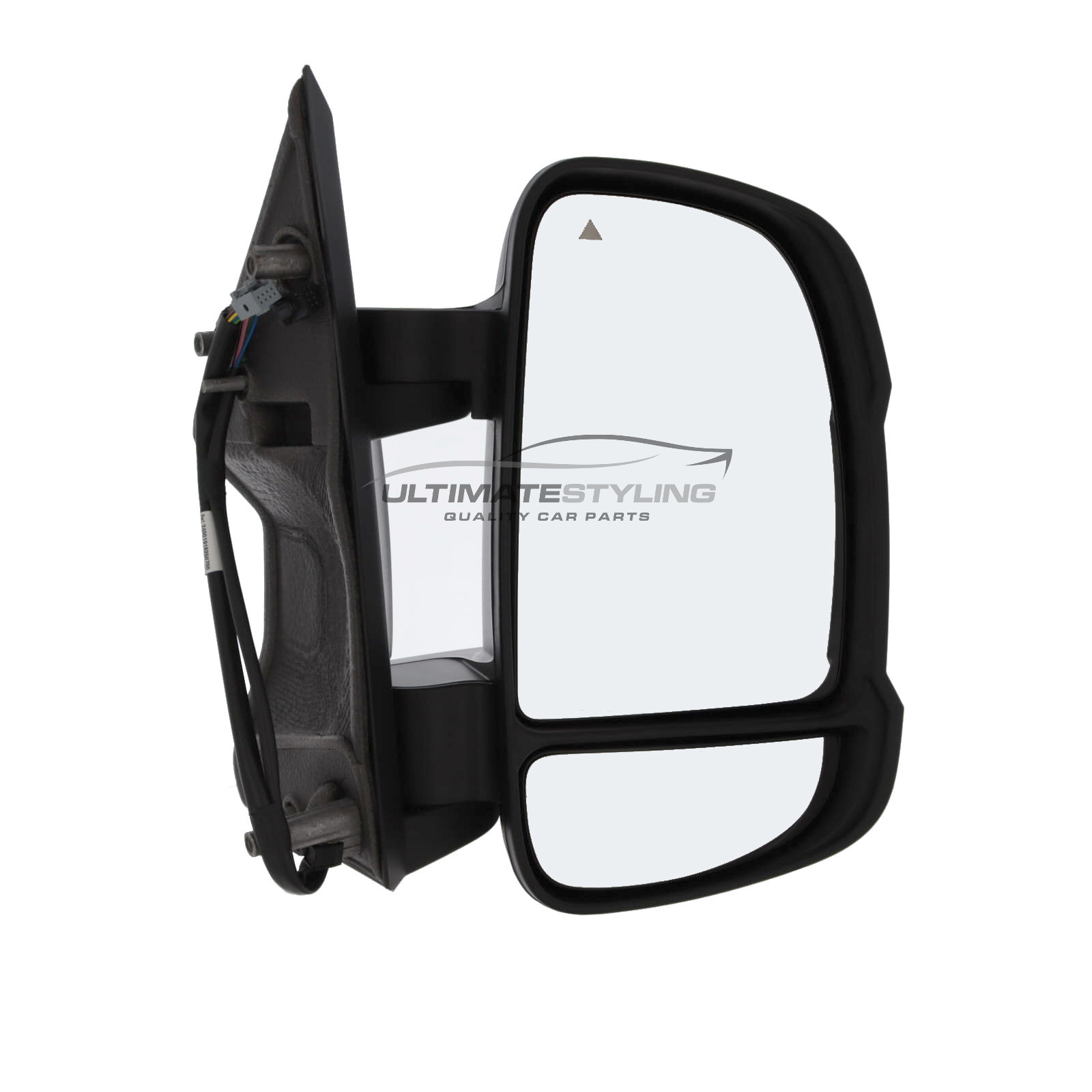 Citroen Relay, Fiat Ducato, Peugeot Boxer, Vauxhall Movano Short Arm Wing Door Mirror - Electric - Heated - Convex Glass - Blind Spot Indicator - Clear Indicator - 16 Watt Bulb - Temperature Sensor - Black Cover - Drivers Side Offside Right Hand