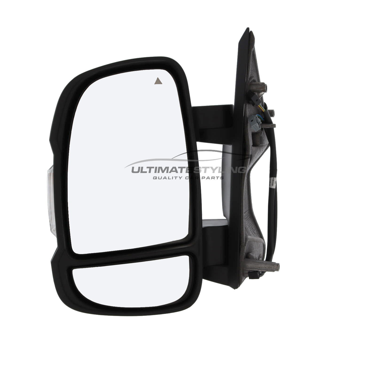 Citroen Relay, Fiat Ducato, Peugeot Boxer, Vauxhall Movano Short Arm Wing Door Mirror - Electric - Heated - Convex Glass - Blind Spot Indicator - Clear Indicator - 16 Watt Bulb - Black Cover - Passengers Side Nearside Left Hand