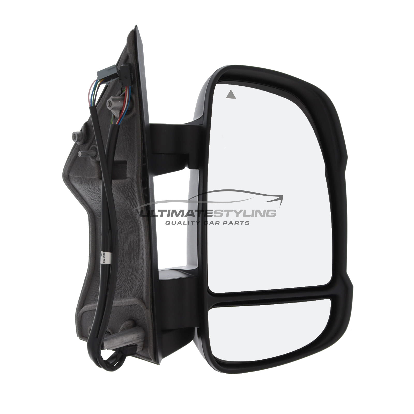 Citroen Relay, Fiat Ducato, Peugeot Boxer, Vauxhall Movano Short Arm Wing Door Mirror - Electric Power Folding - Heated - Convex Glass - Blind Spot Indicator - Temperature Sensor - Black Cover - Drivers Side Offside Right Hand